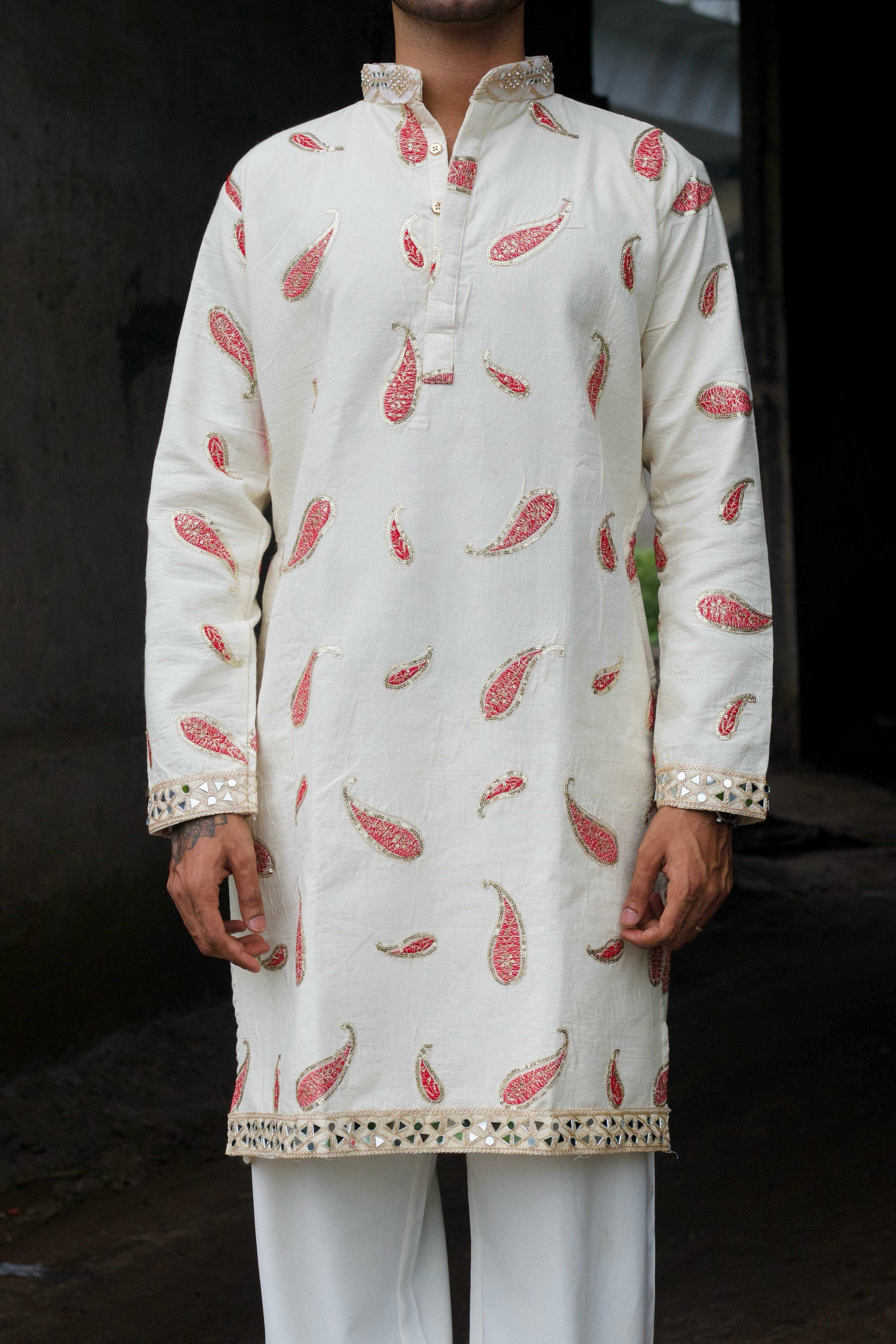 RED KERI EMBROIDERED DESIGNER KURTA