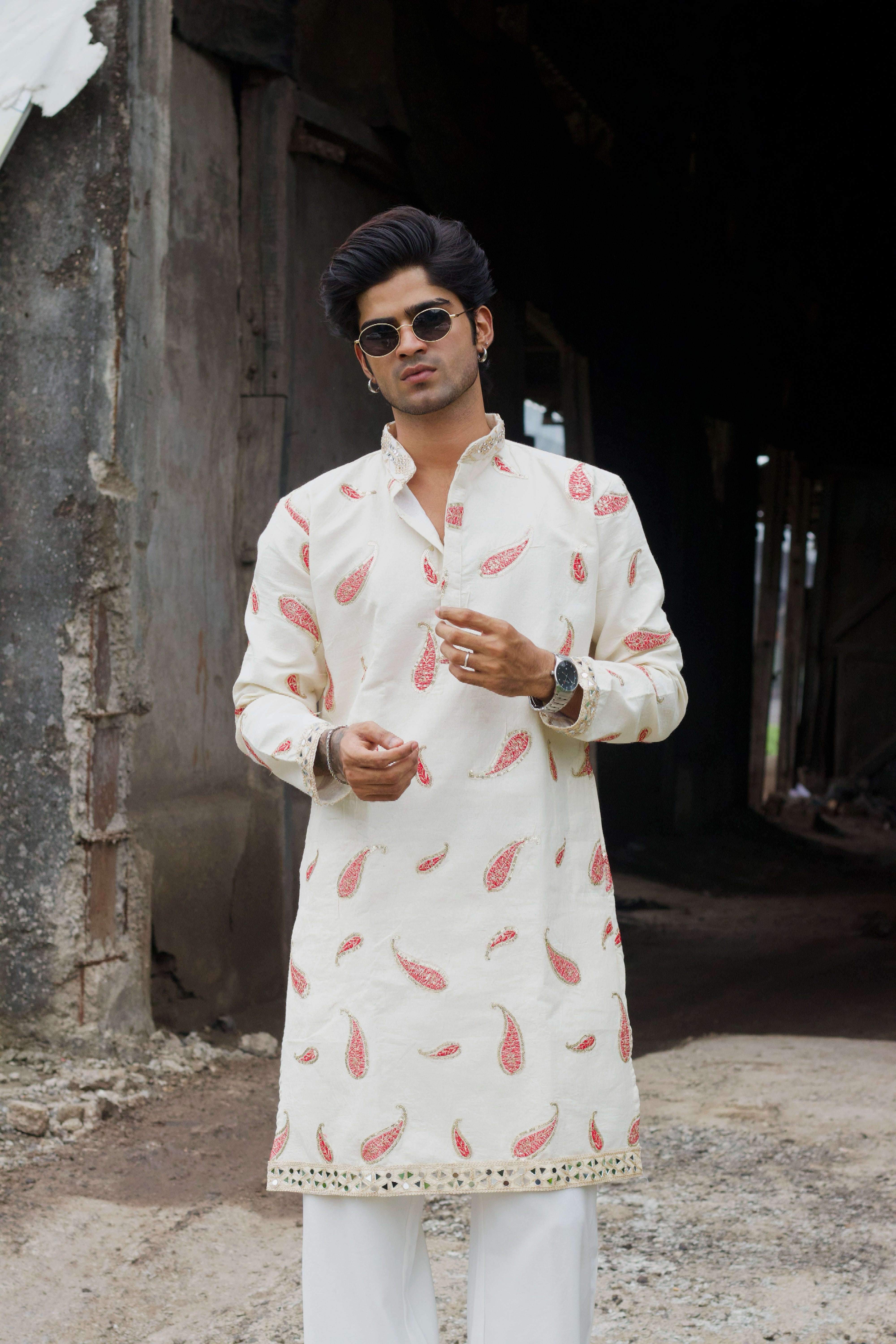 RED KERI EMBROIDERED DESIGNER KURTA