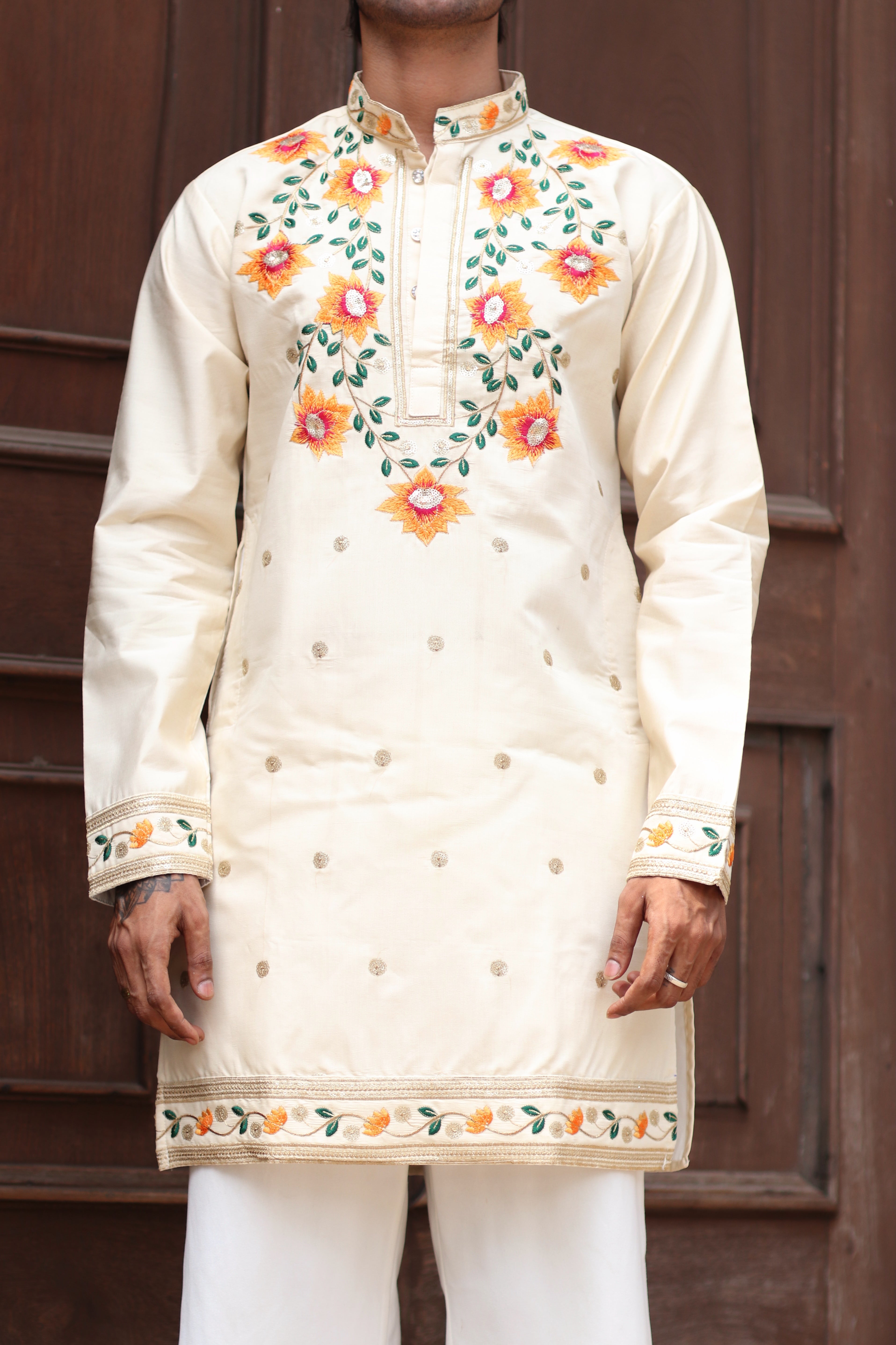 OFF WHITE PADMABAGH LOTUS EMBROIDERED KURTA