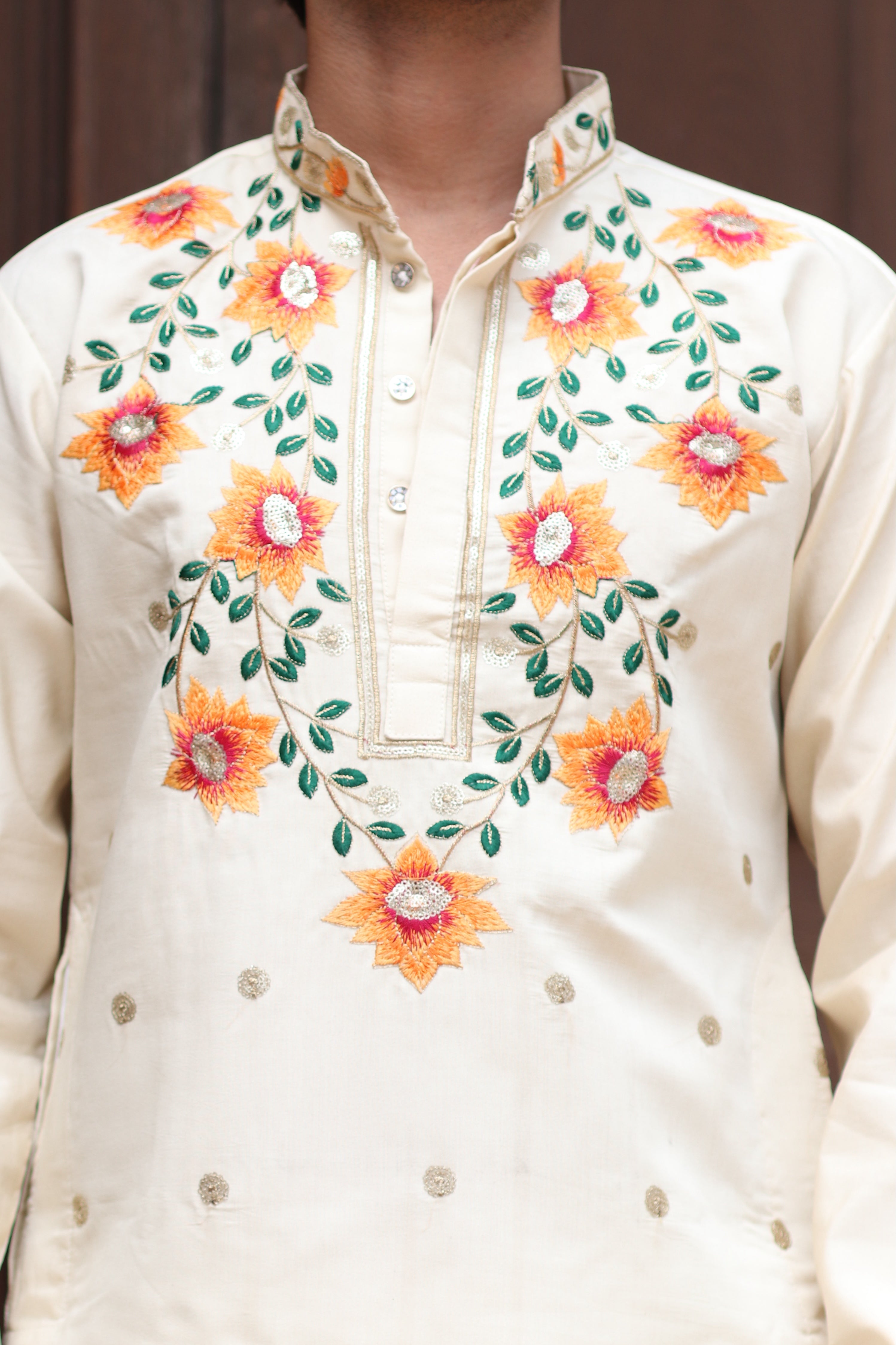 OFF WHITE PADMABAGH LOTUS EMBROIDERED KURTA