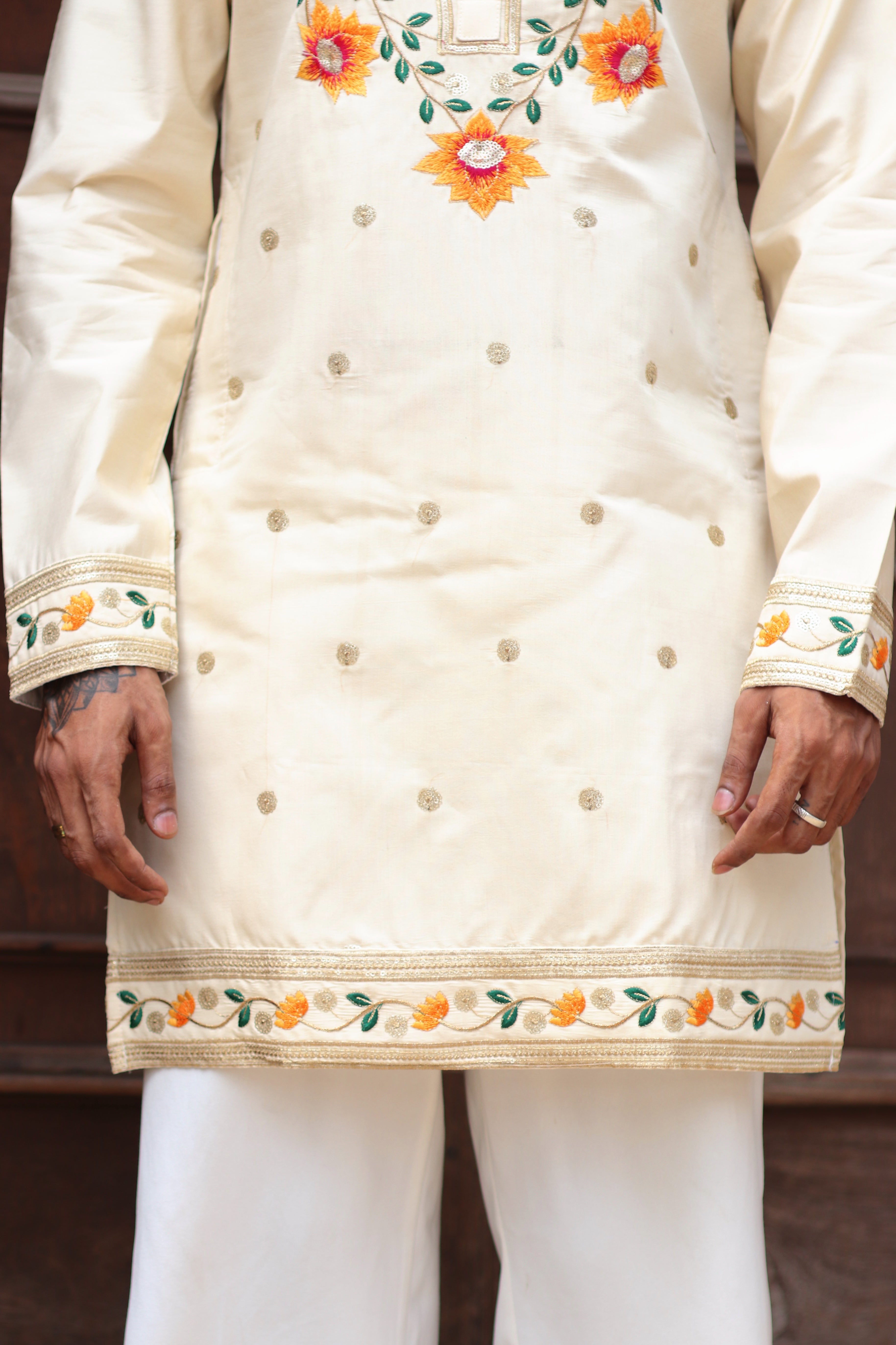 OFF WHITE PADMABAGH LOTUS EMBROIDERED KURTA