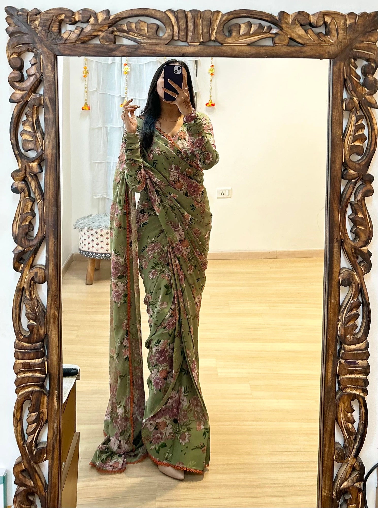 One Min Ready to Wear Mehandi Lily Saree