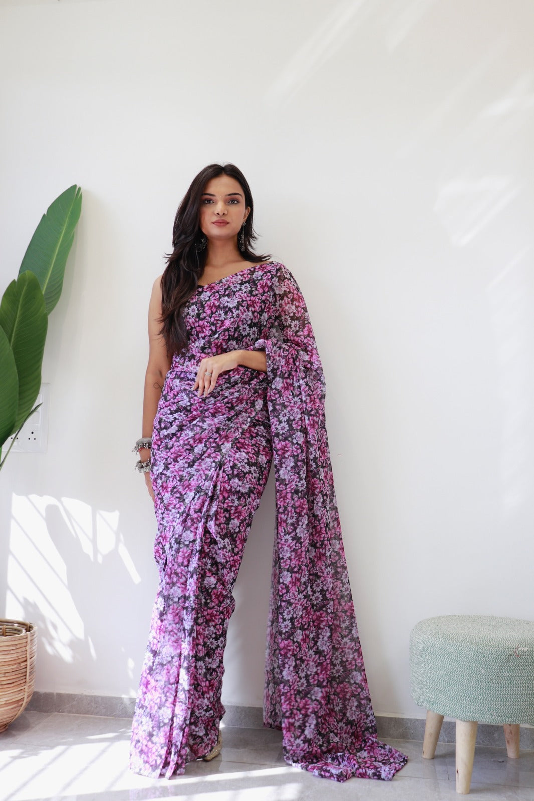 1 MIN Ready To Wear Purple flower valley saree - Meghana