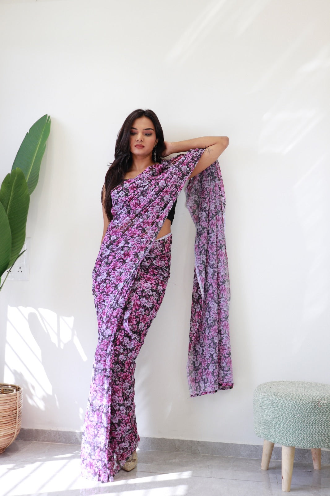 1 MIN Ready To Wear Purple flower valley saree - Meghana