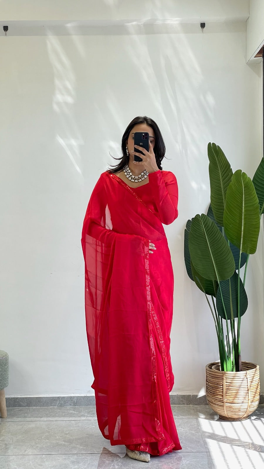 1 MIN Ready To Wear Red Border saree - Red Border