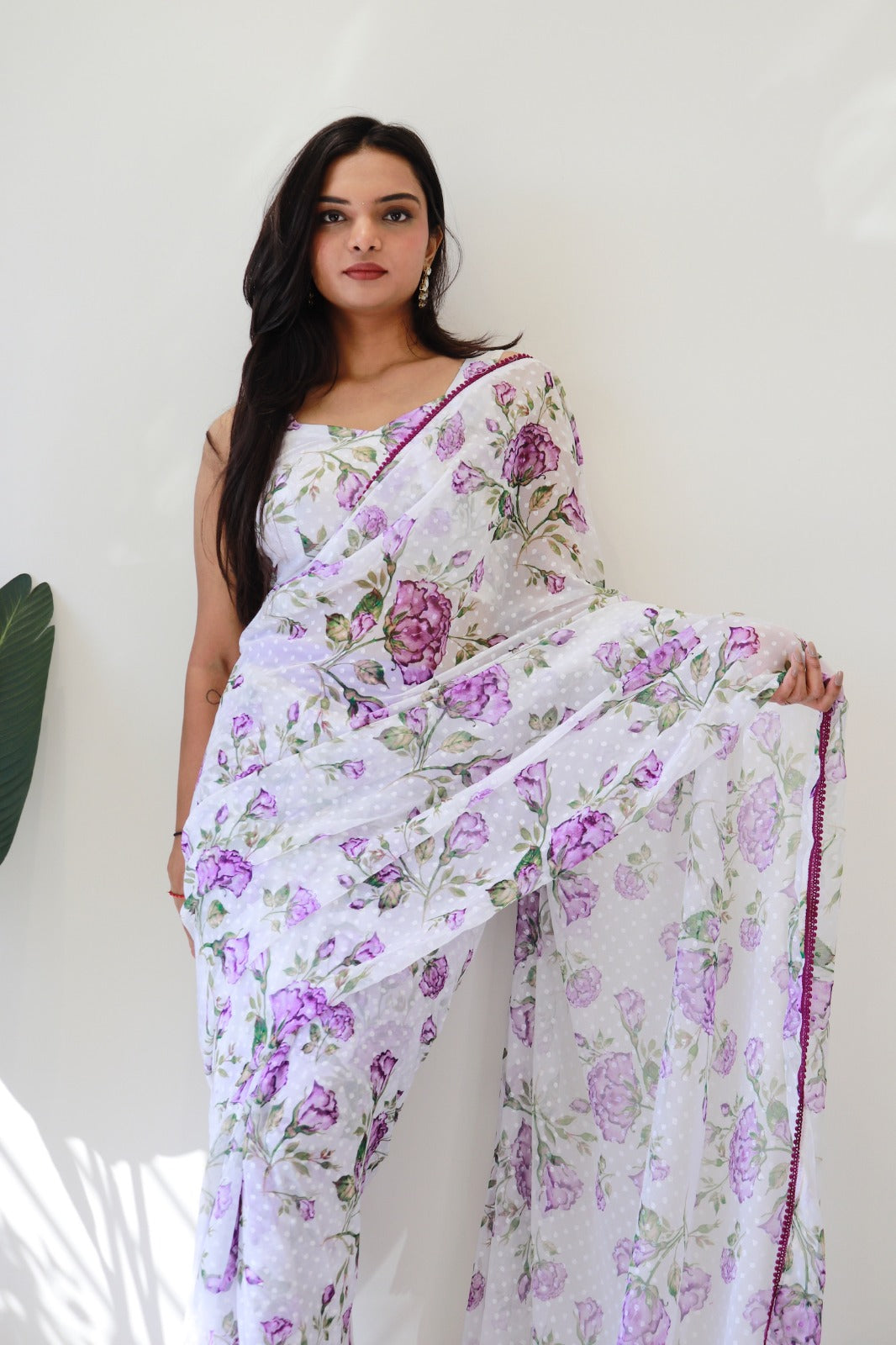 Pre Stitched 1-Min Ready To Wear Purple Lily Saree