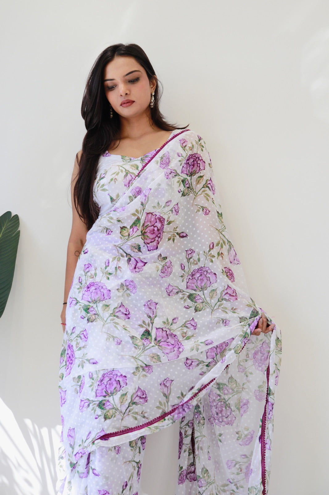 Pre Stitched 1-Min Ready To Wear Purple Lily Saree