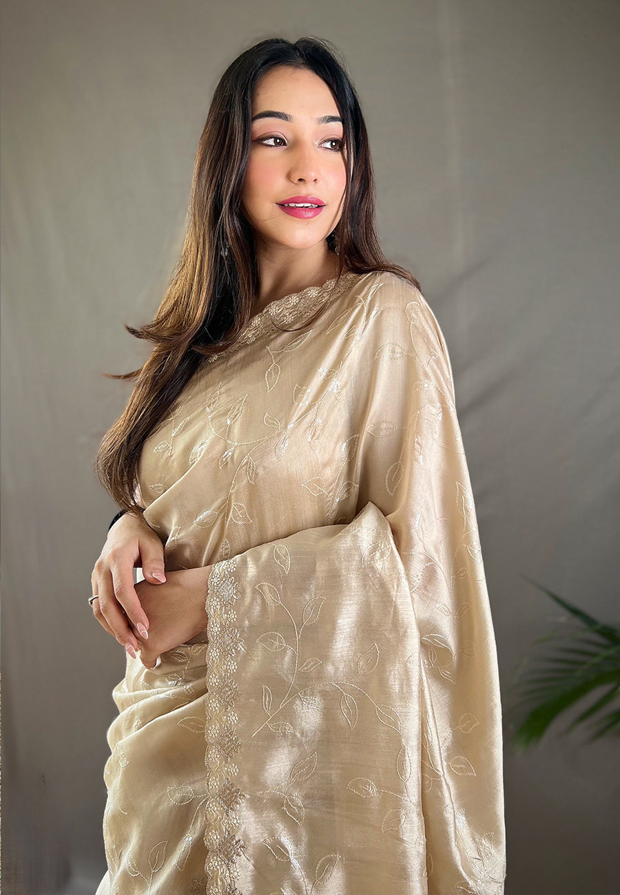 Ivory Falak Matka Silk Embroidered Sequins Designer Saree- PREMIUM