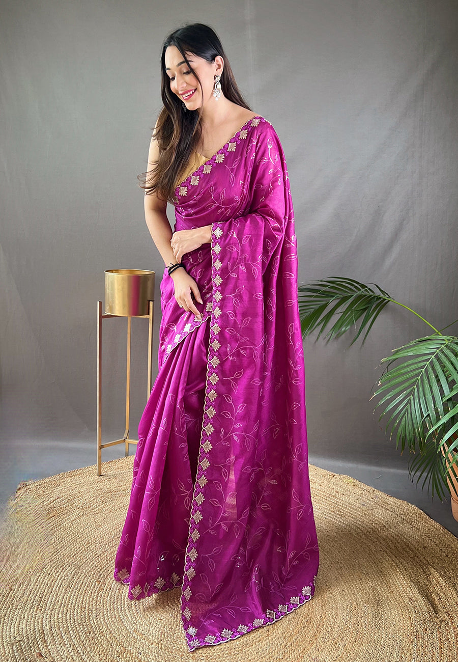 Pansy Purple Falak Matka Silk Embroidered Sequins Designer Saree- PREMIUM