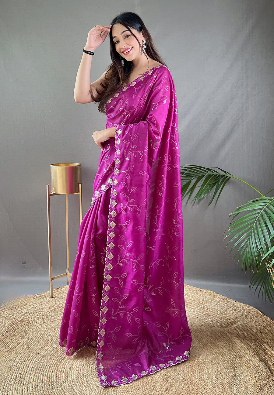 Pansy Purple Falak Matka Silk Embroidered Sequins Designer Saree- PREMIUM