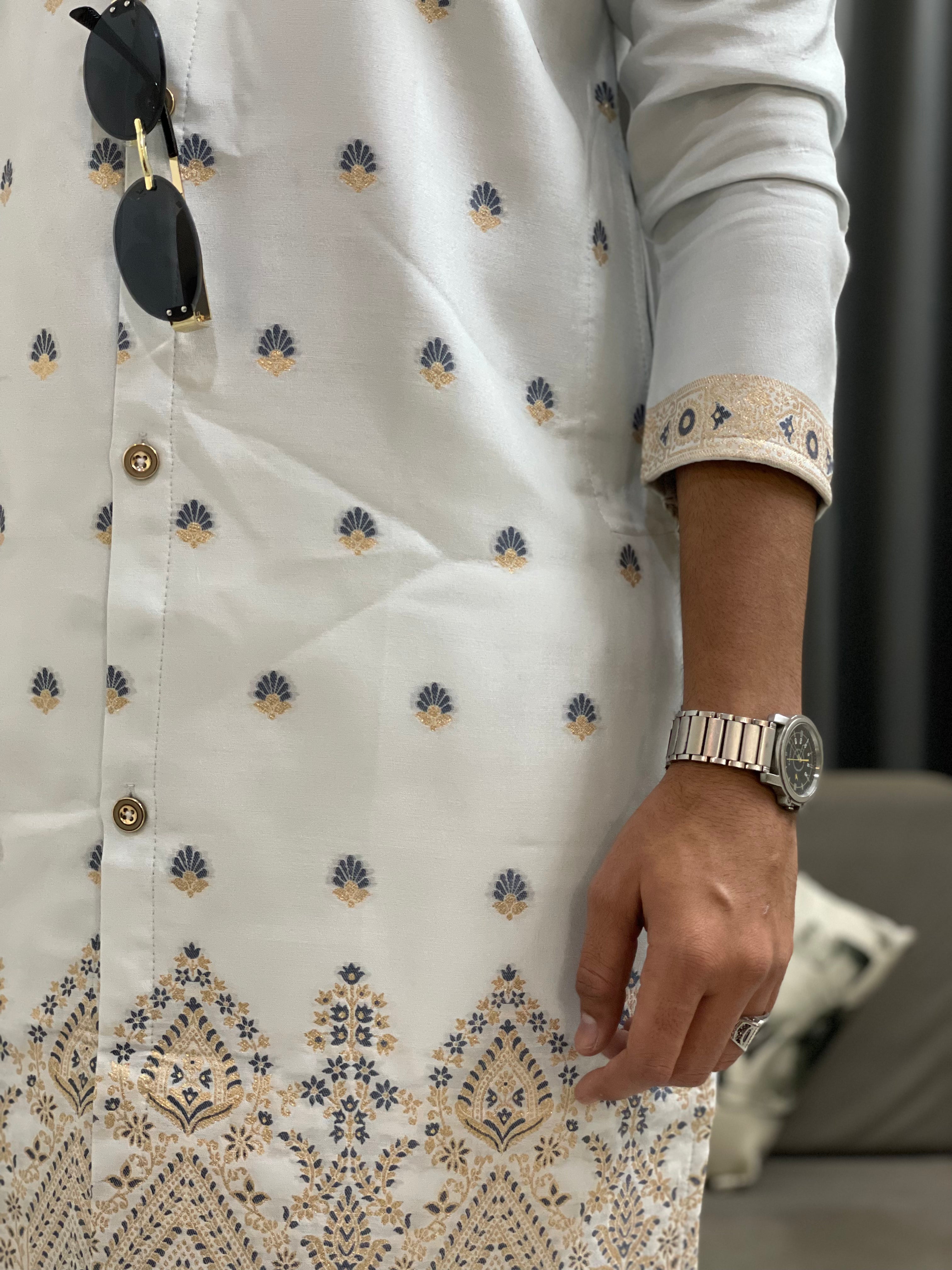 SKY BLUE SHAHI JACQUARD DESIGNER INDO-KURTA