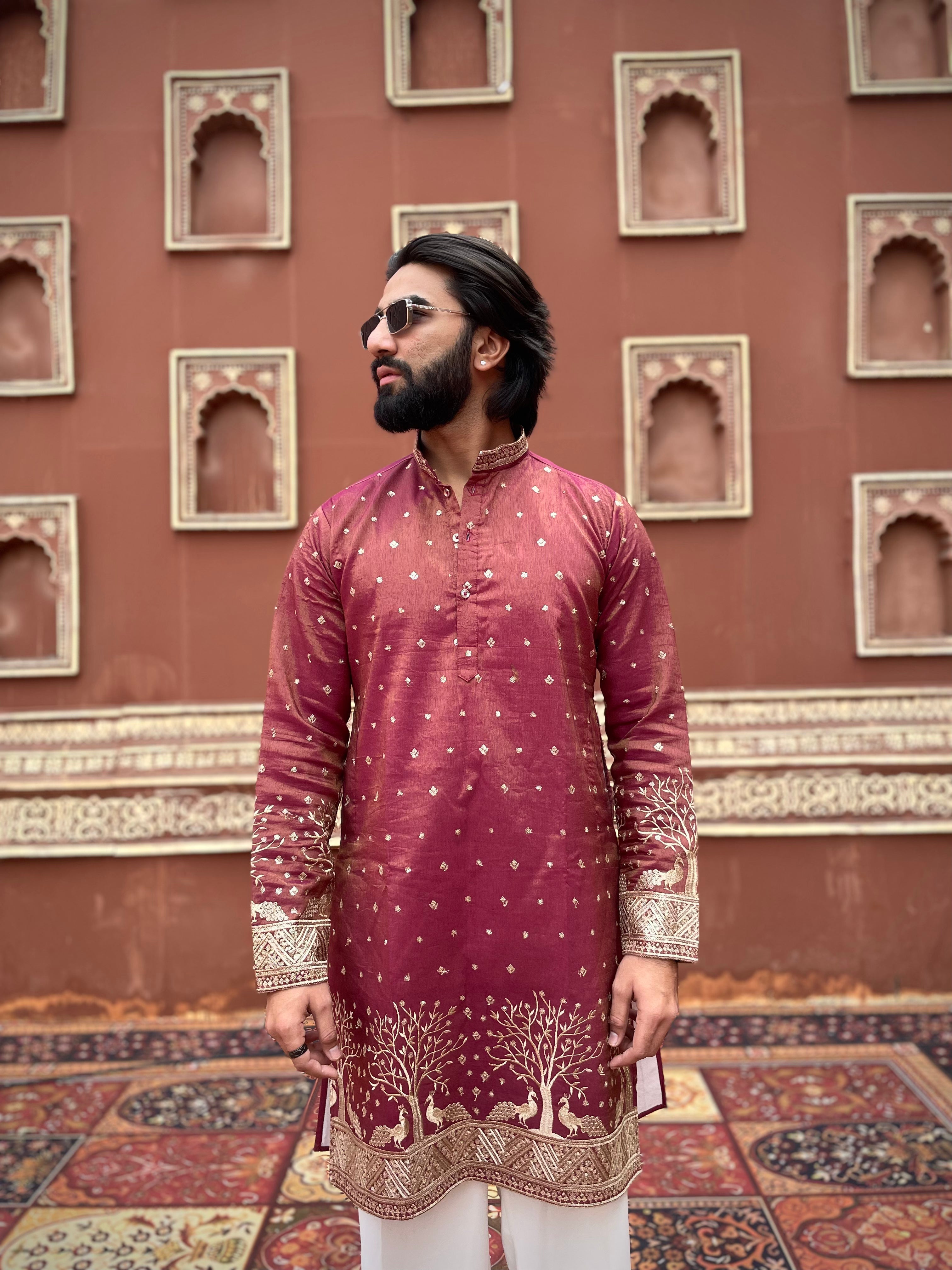 WINE SUVARN MAYUR EMROIDERED EXCLUSIVE KURTA