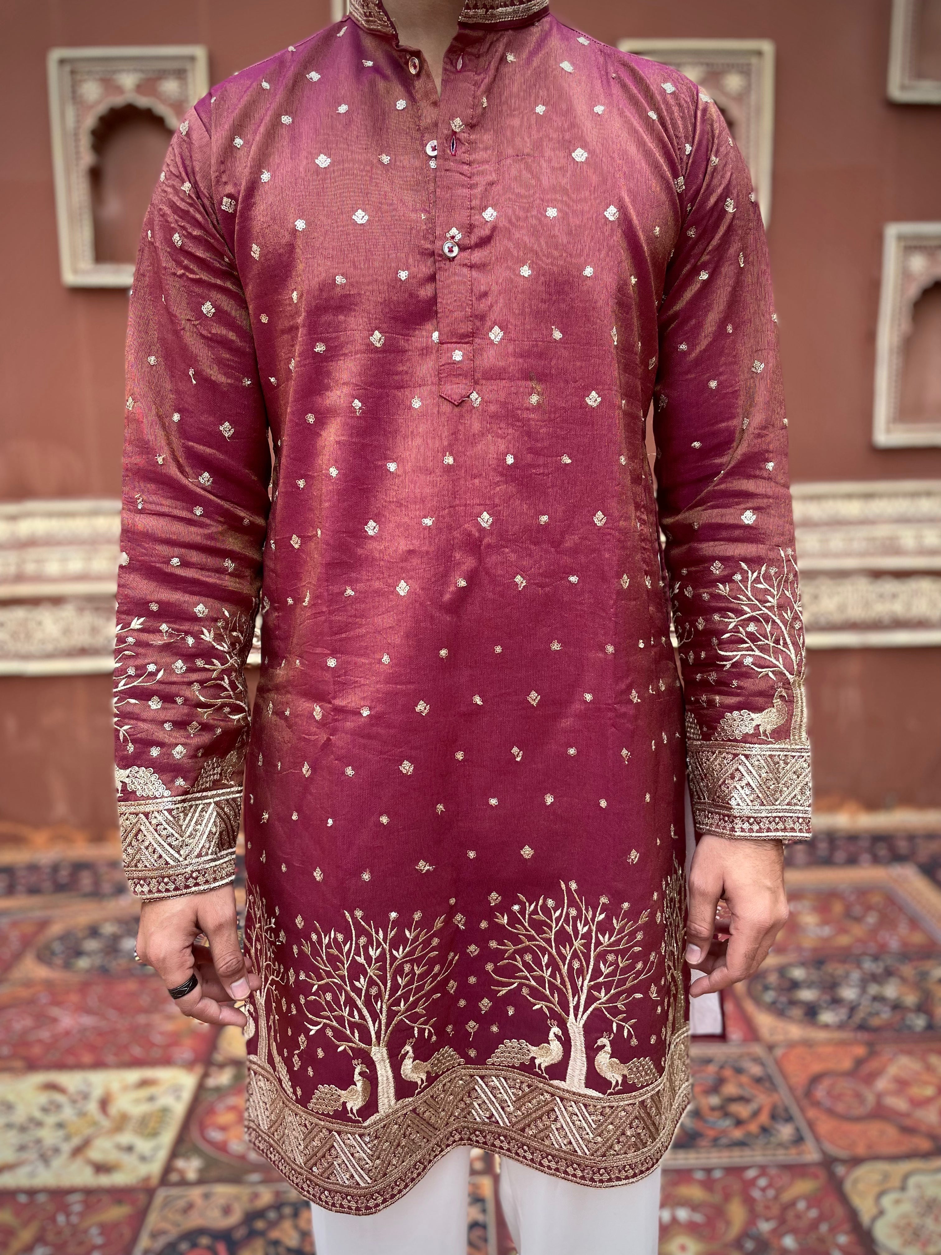 WINE SUVARN MAYUR EMROIDERED EXCLUSIVE KURTA