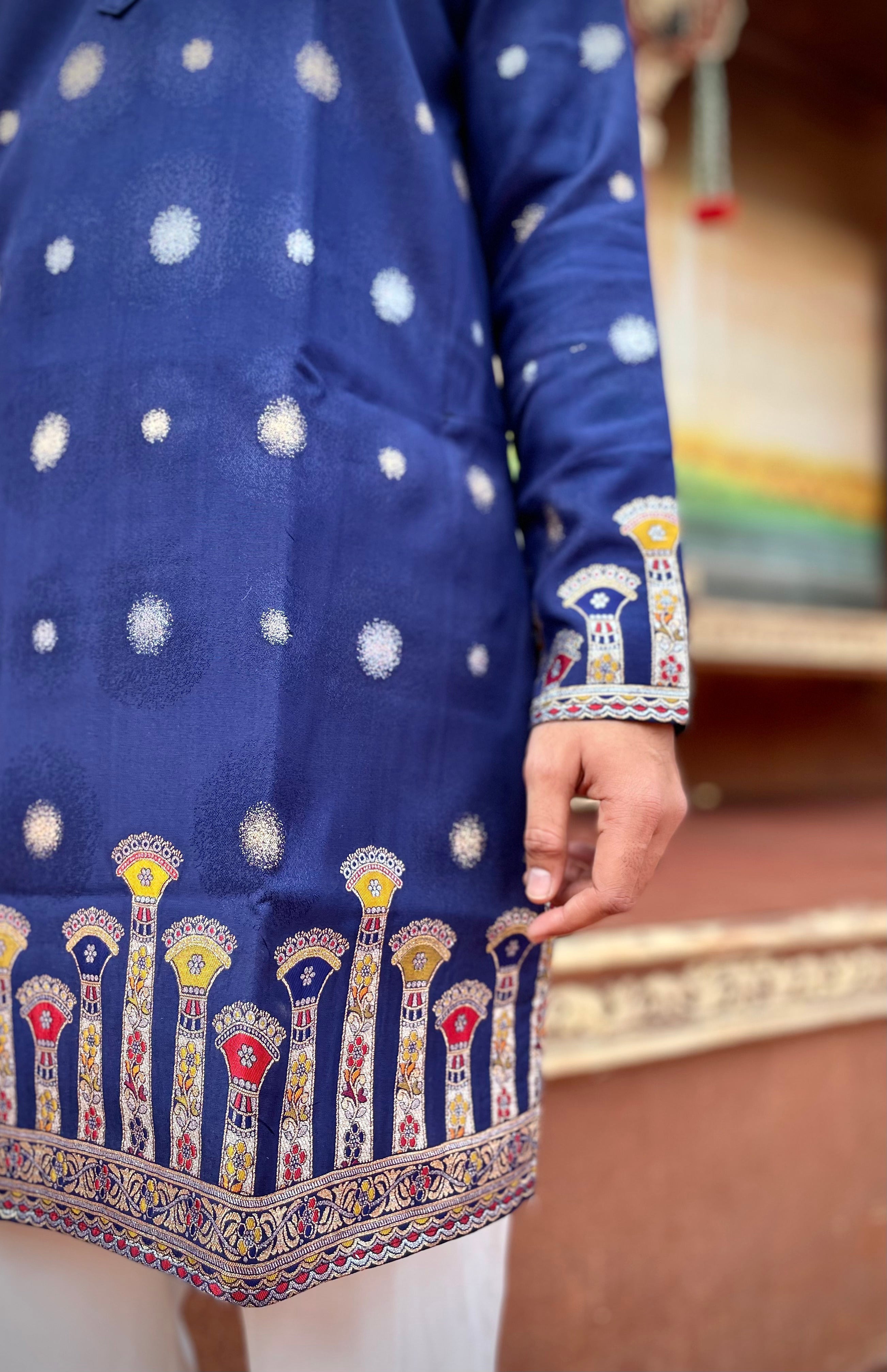 STAMBH MAHAL NAVY BLUE EXCLUSIVE JACQUARD KURTA