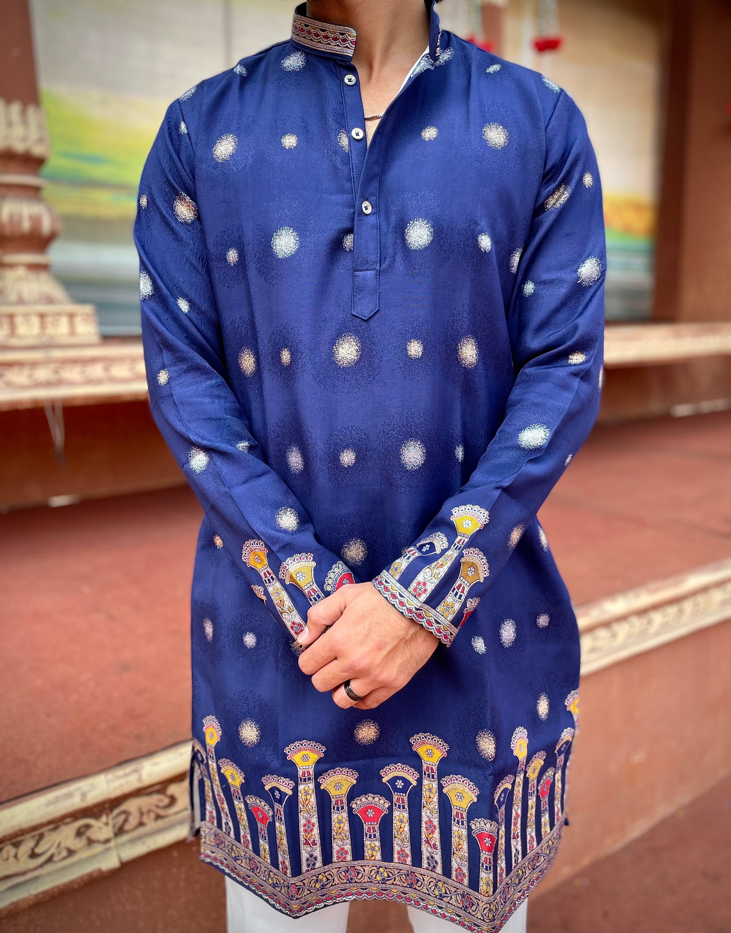 STAMBH MAHAL NAVY BLUE EXCLUSIVE JACQUARD KURTA