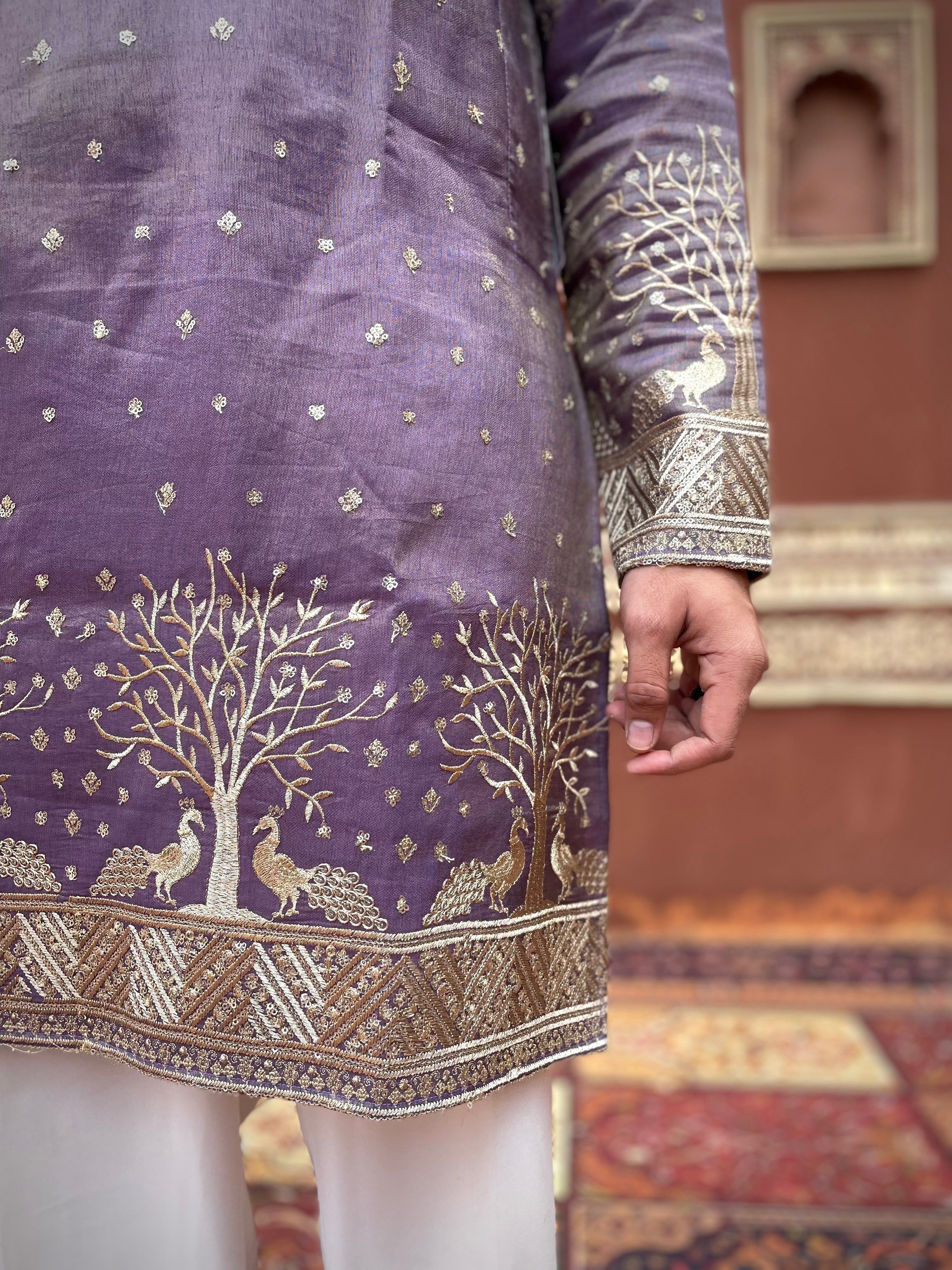 PURPLE SUVARN MAYUR EMROIDERED EXCLUSIVE KURTA