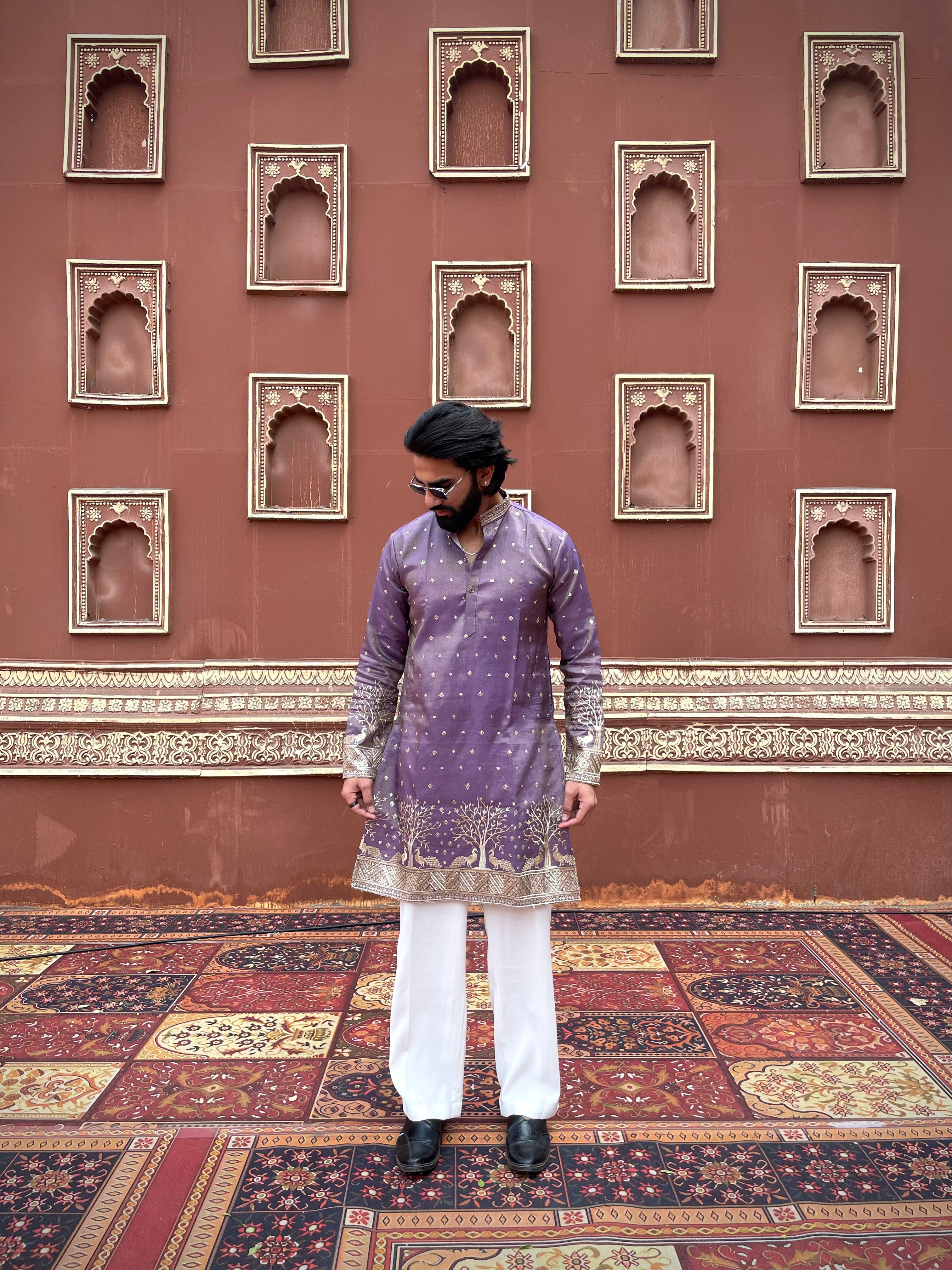 PURPLE SUVARN MAYUR EMROIDERED EXCLUSIVE KURTA