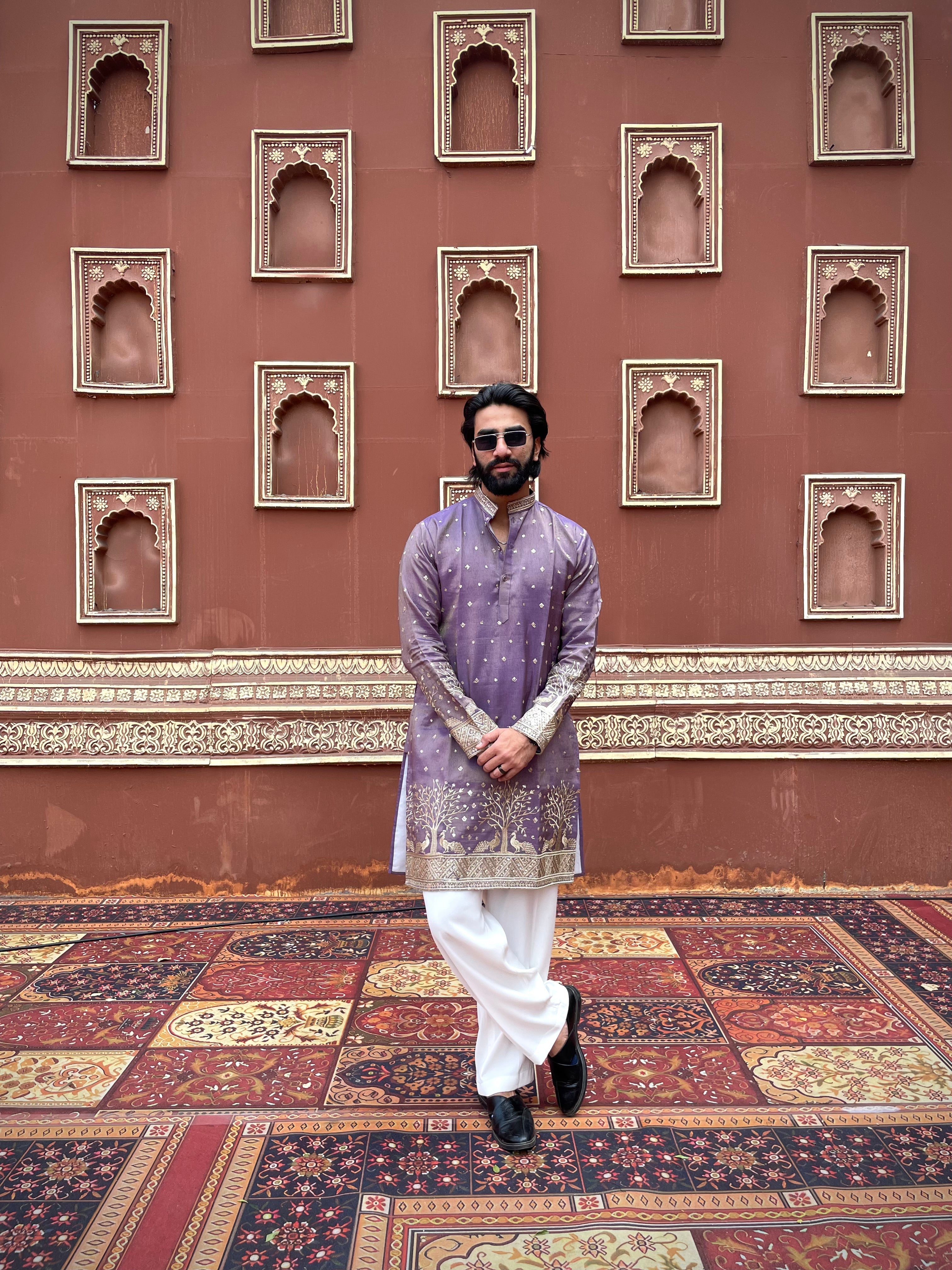 PURPLE SUVARN MAYUR EMROIDERED EXCLUSIVE KURTA