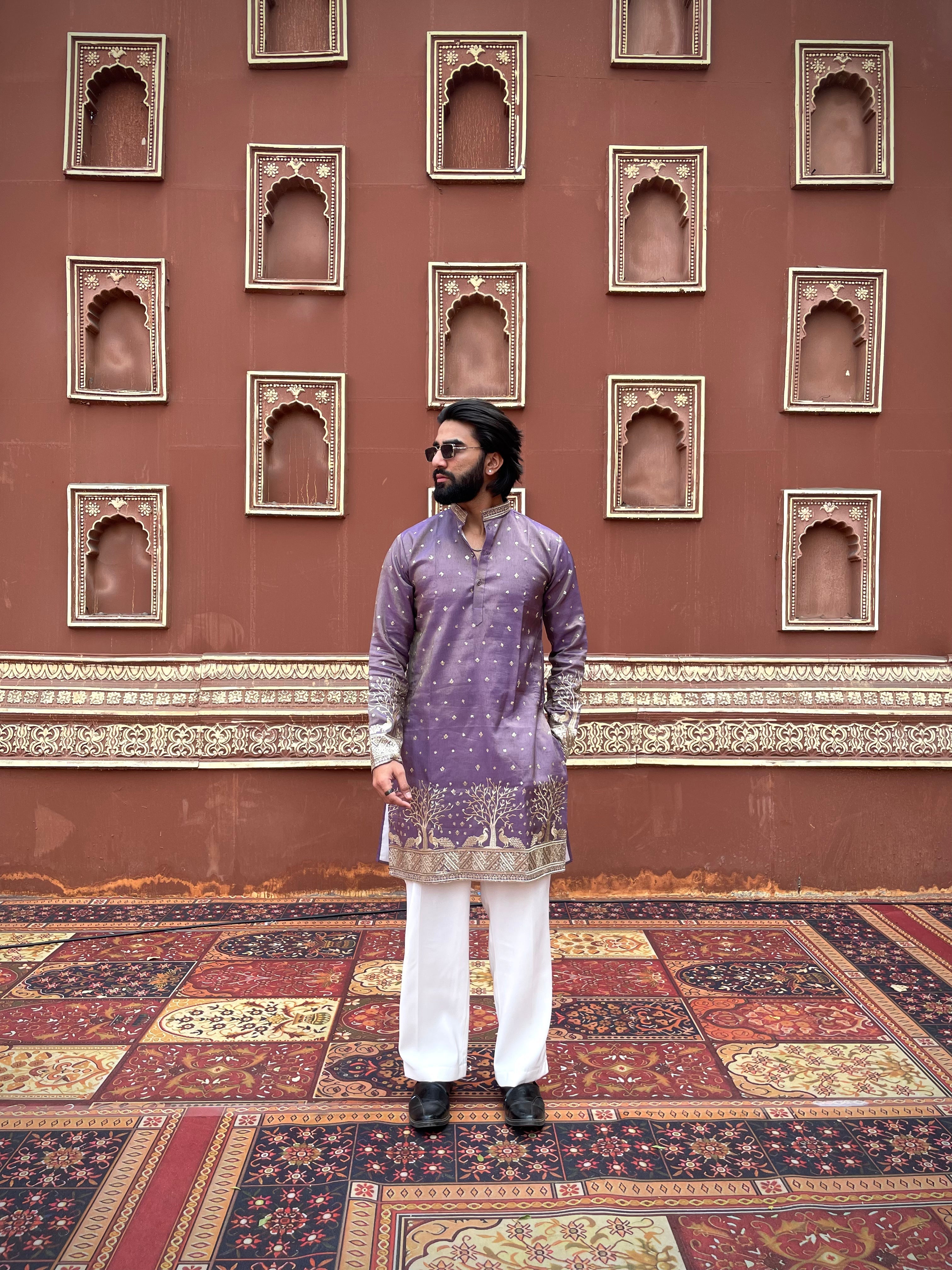 PURPLE SUVARN MAYUR EMROIDERED EXCLUSIVE KURTA