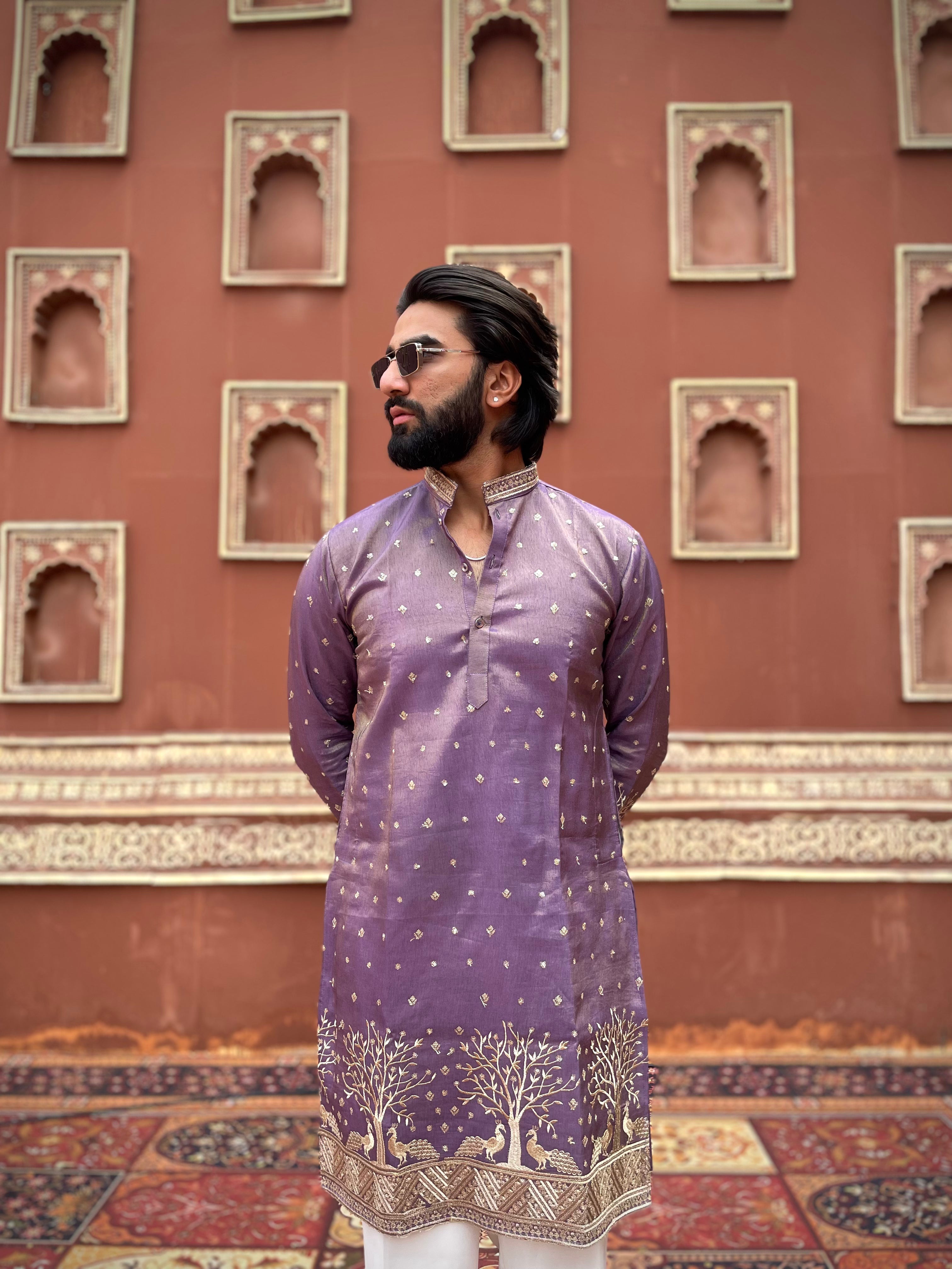 PURPLE SUVARN MAYUR EMROIDERED EXCLUSIVE KURTA