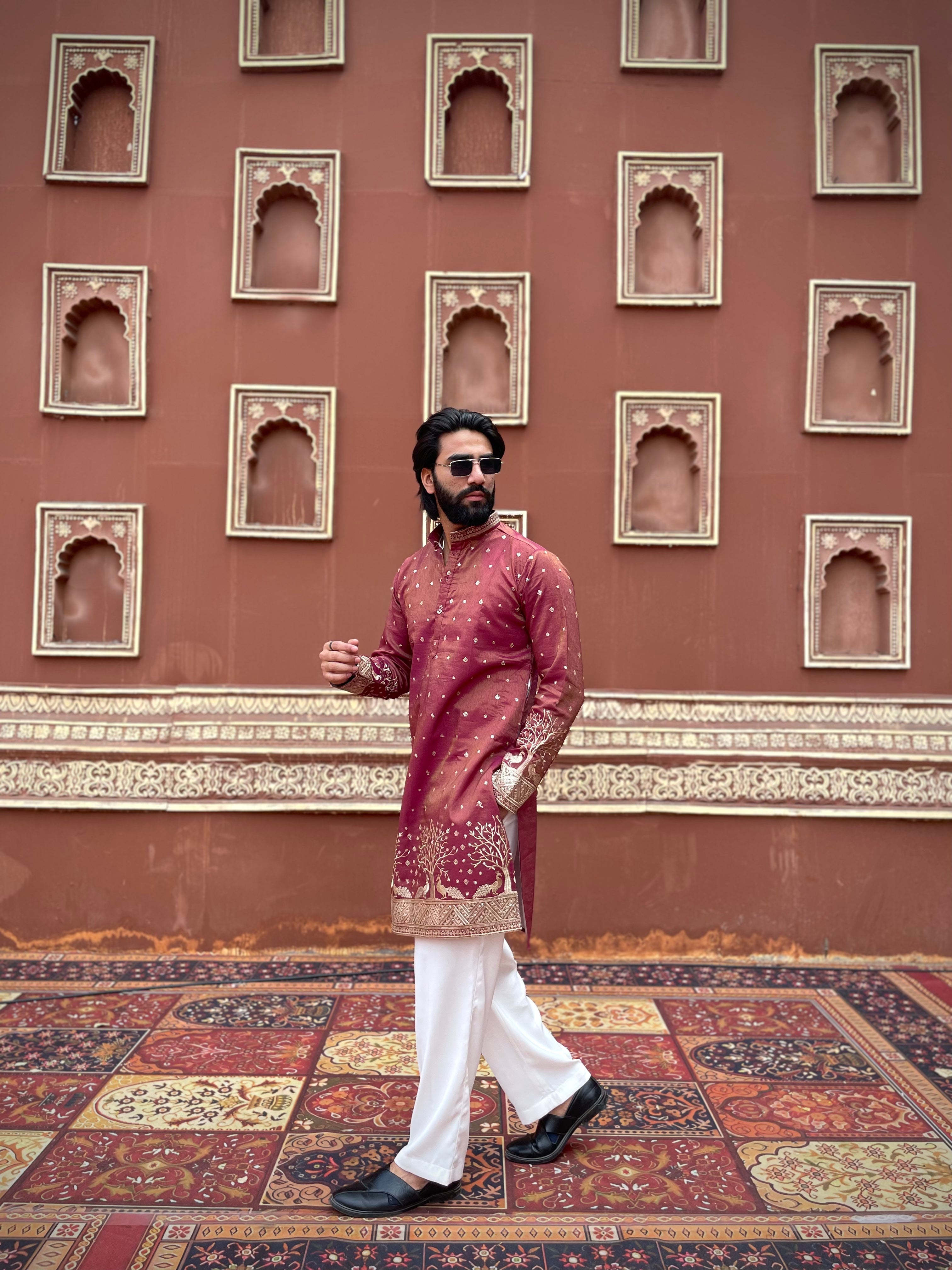 WINE SUVARN MAYUR EMROIDERED EXCLUSIVE KURTA