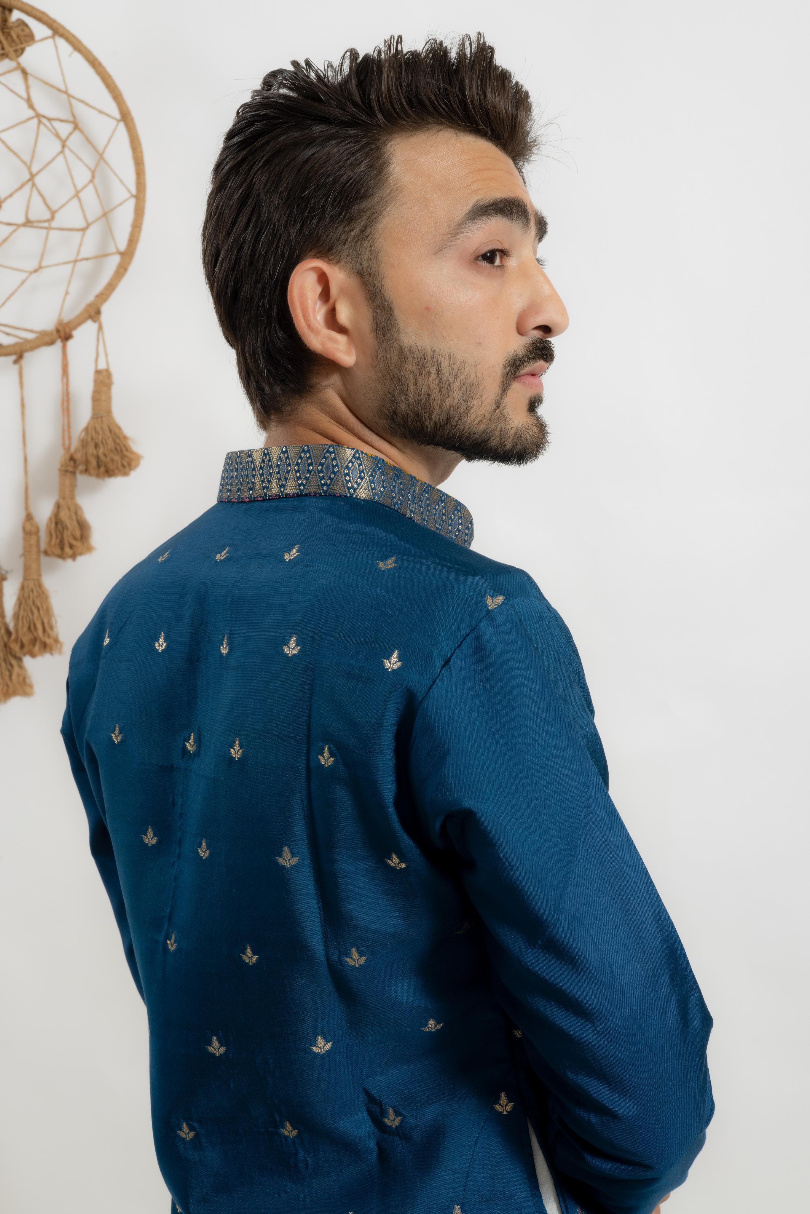 DARK BLUE FLAMINGO FUSION DESIGNER INDO-KURTA