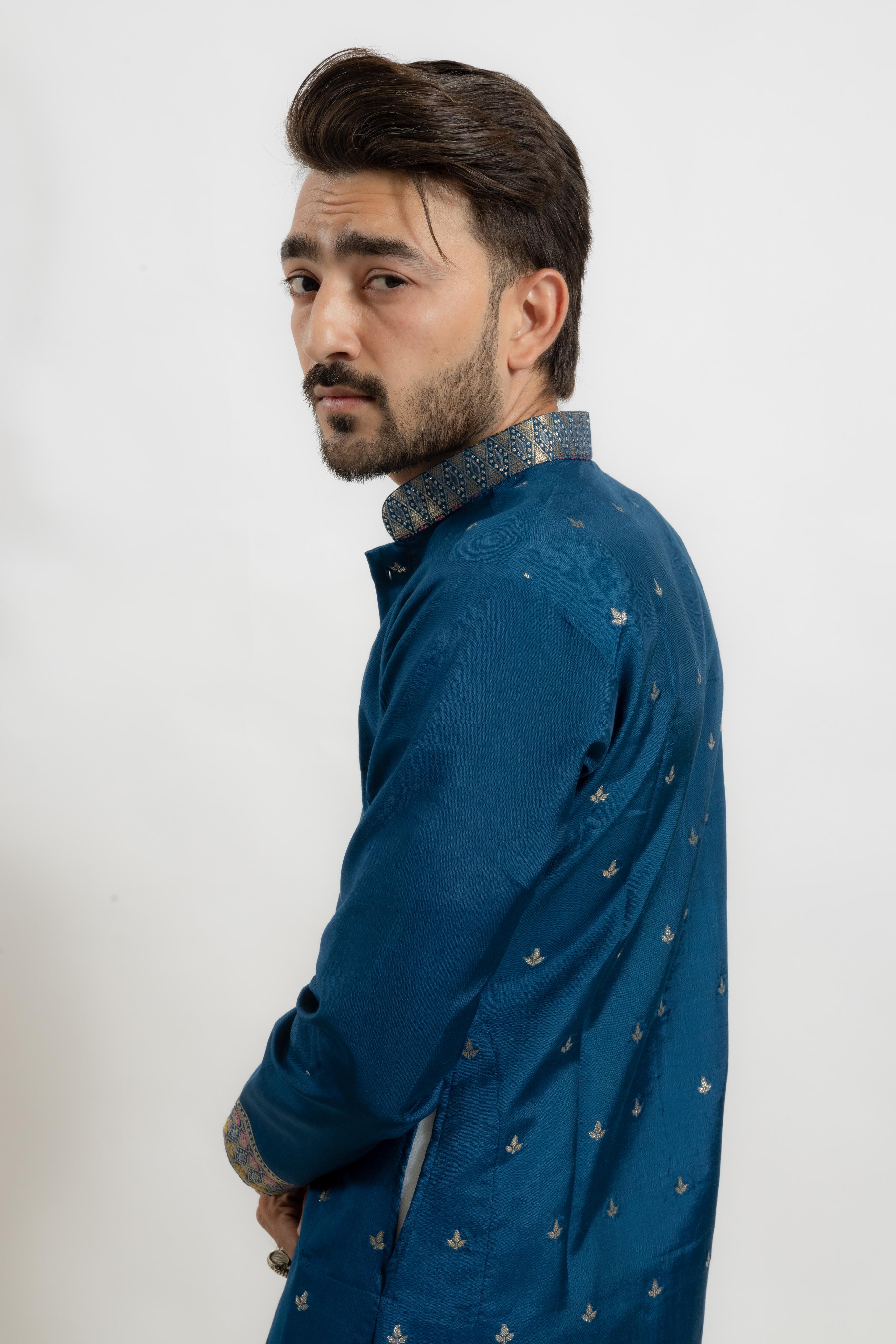 DARK BLUE FLAMINGO FUSION DESIGNER INDO-KURTA