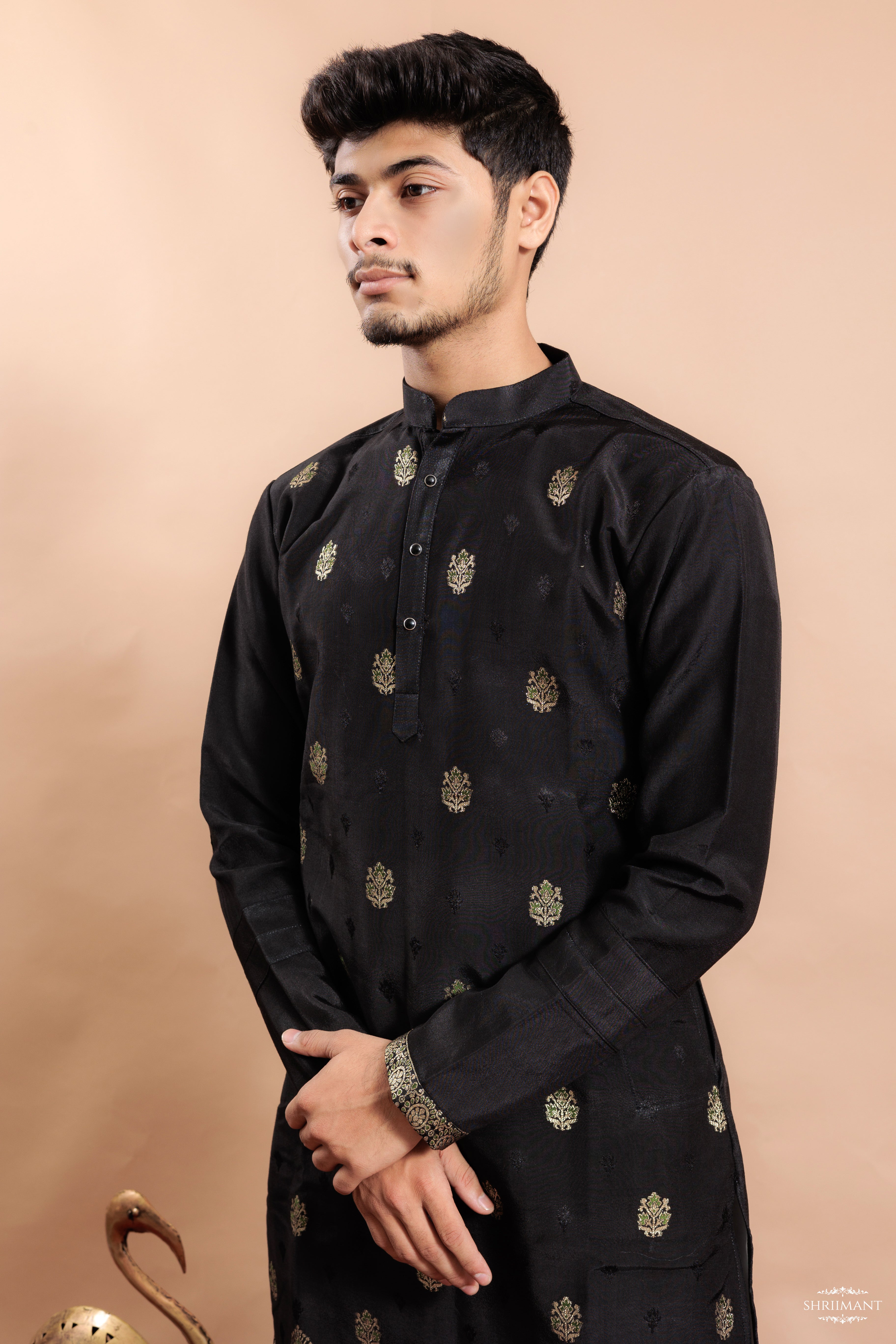 BLACK FLORA JACQUARD DESIGNER KURTA