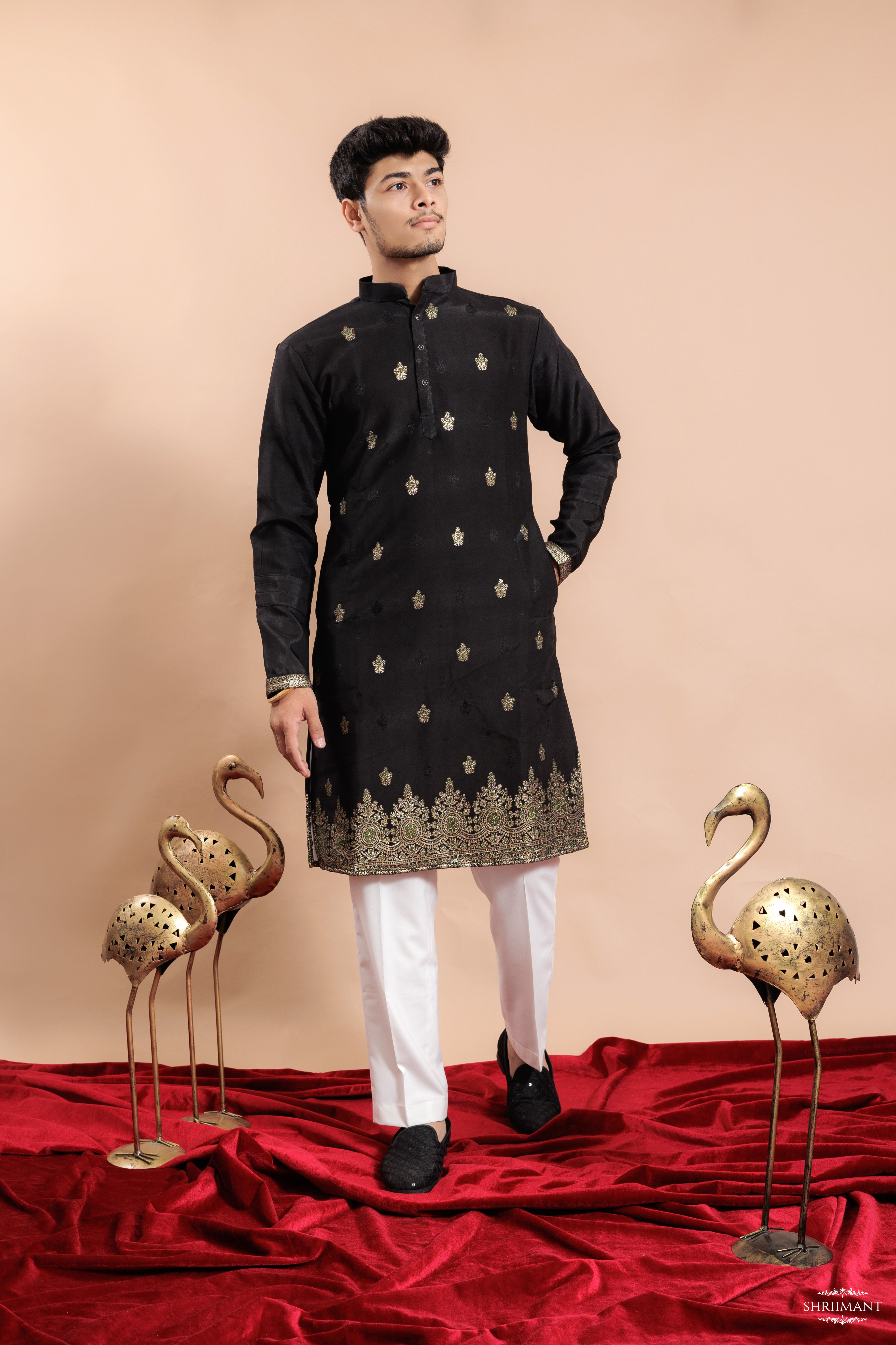 BLACK FLORAL JACQUARD EXCLUSIVE DESIGNER KURTA