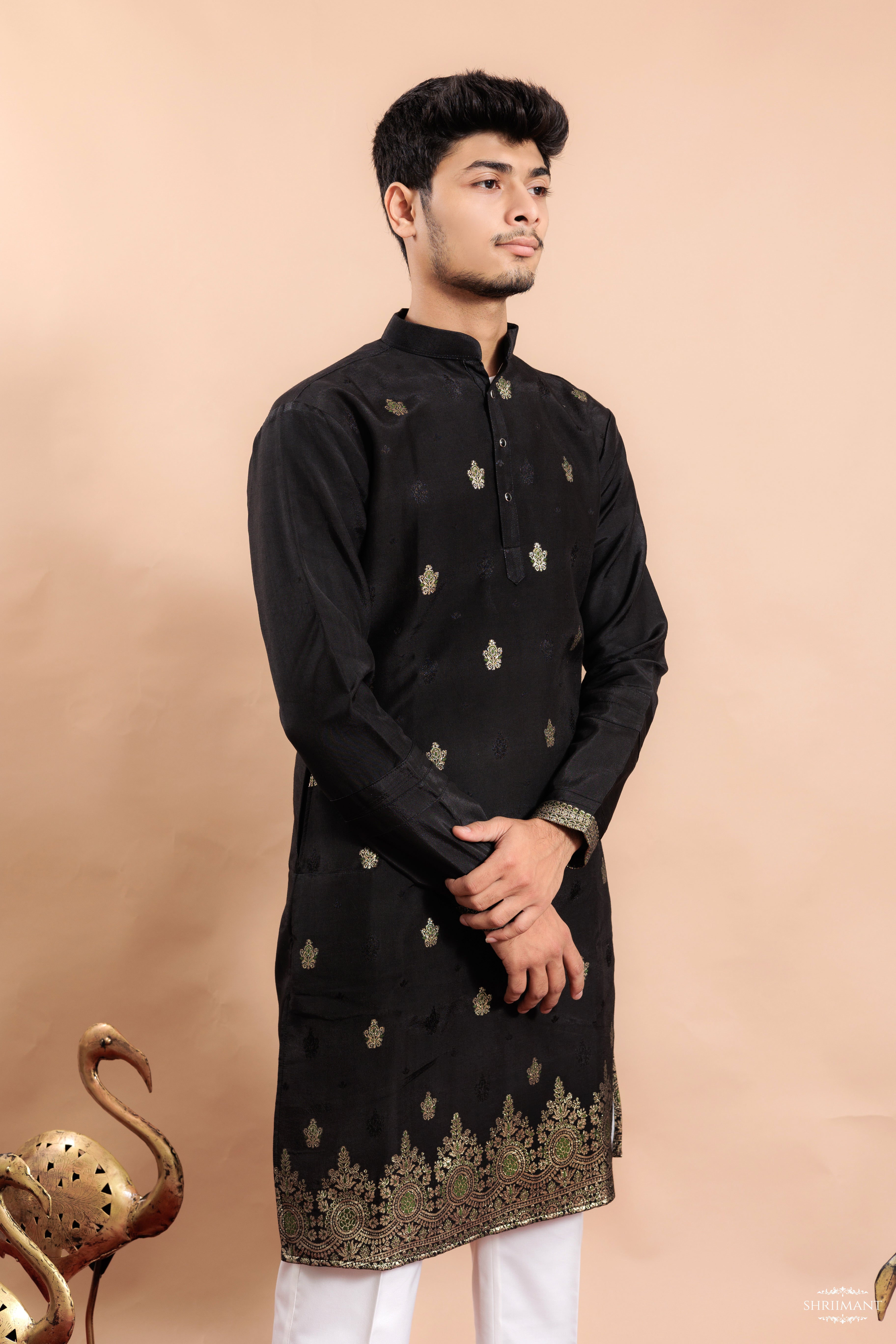 BLACK FLORAL JACQUARD EXCLUSIVE DESIGNER KURTA