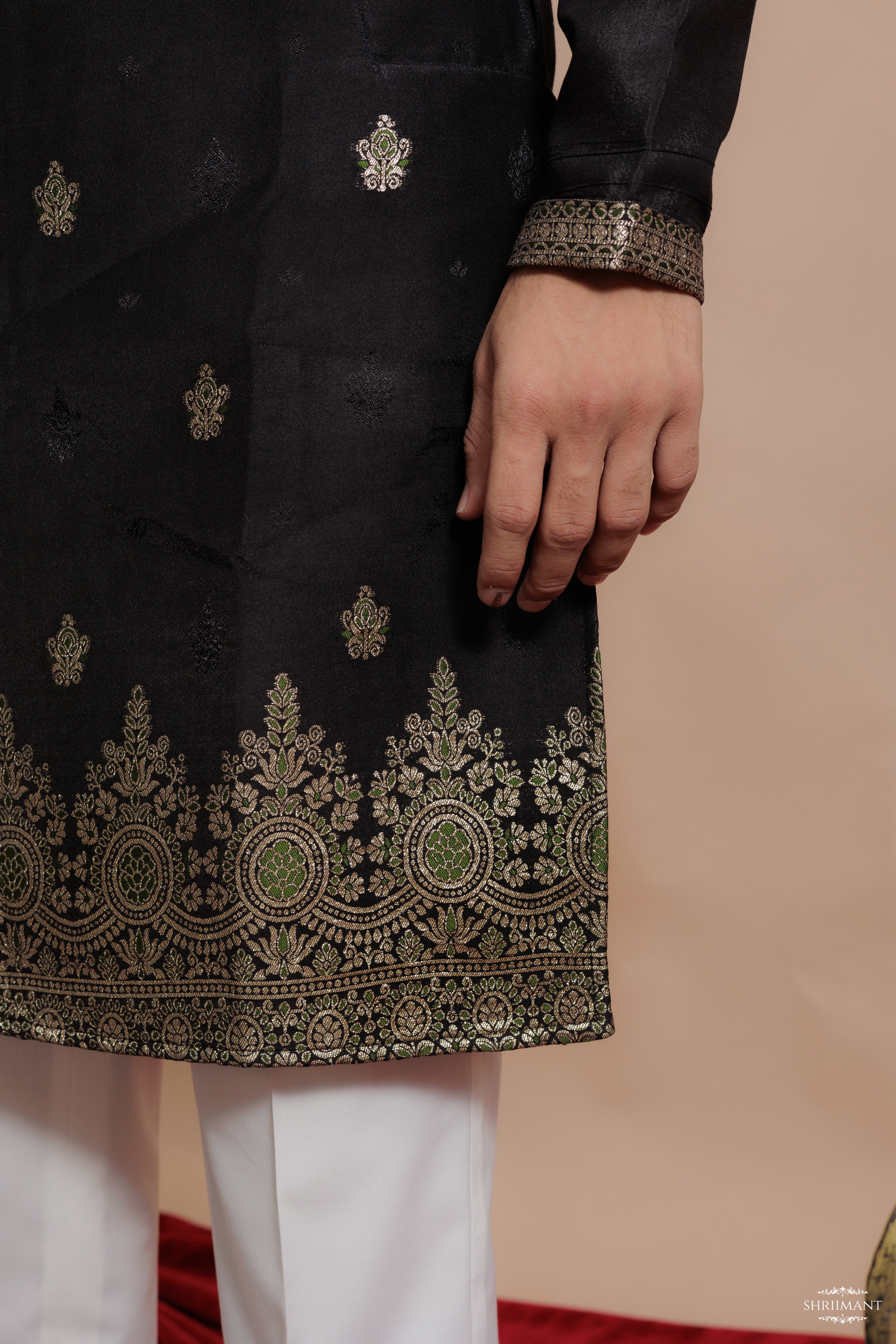 BLACK FLORAL JACQUARD EXCLUSIVE DESIGNER KURTA
