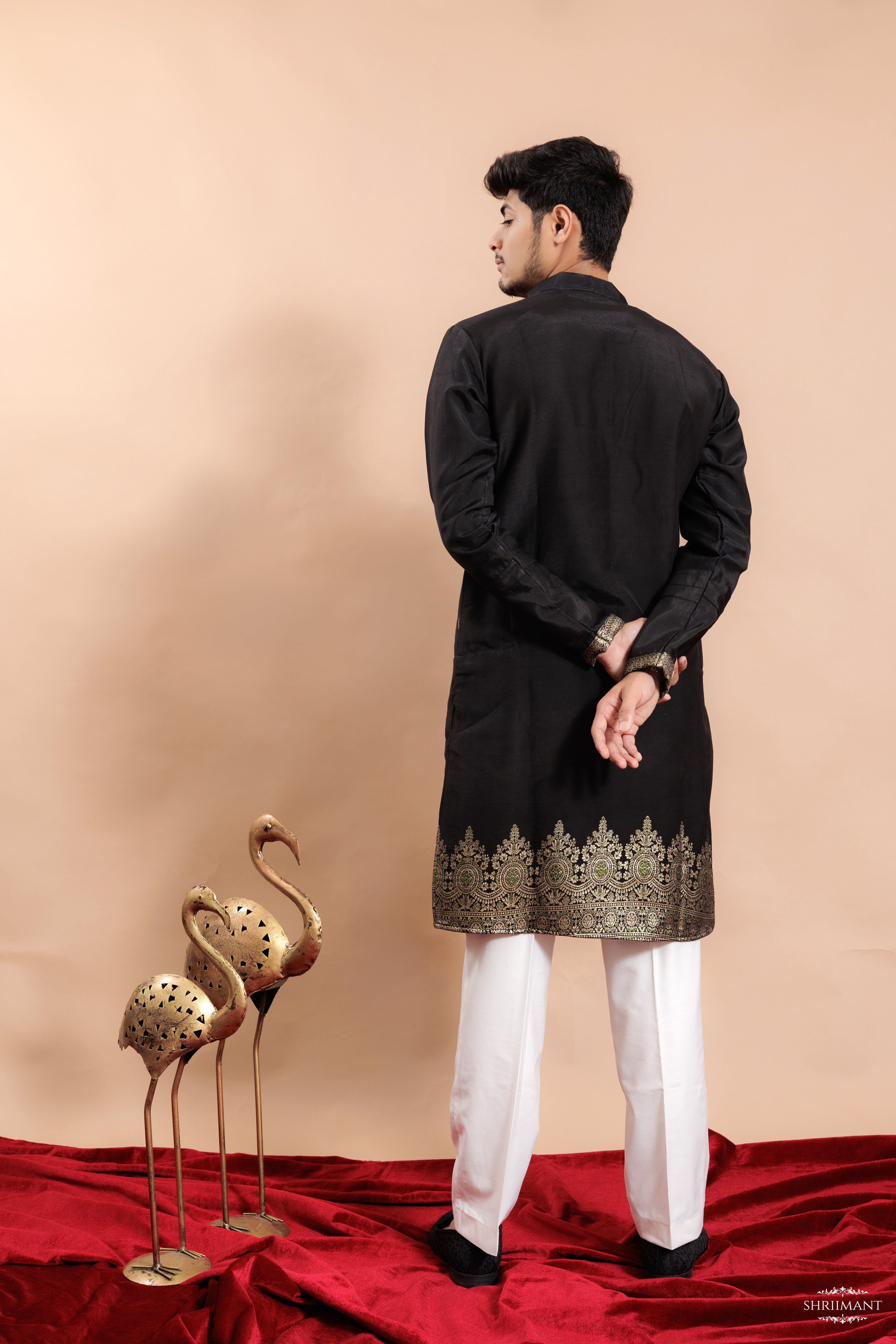 BLACK FLORAL JACQUARD EXCLUSIVE DESIGNER KURTA