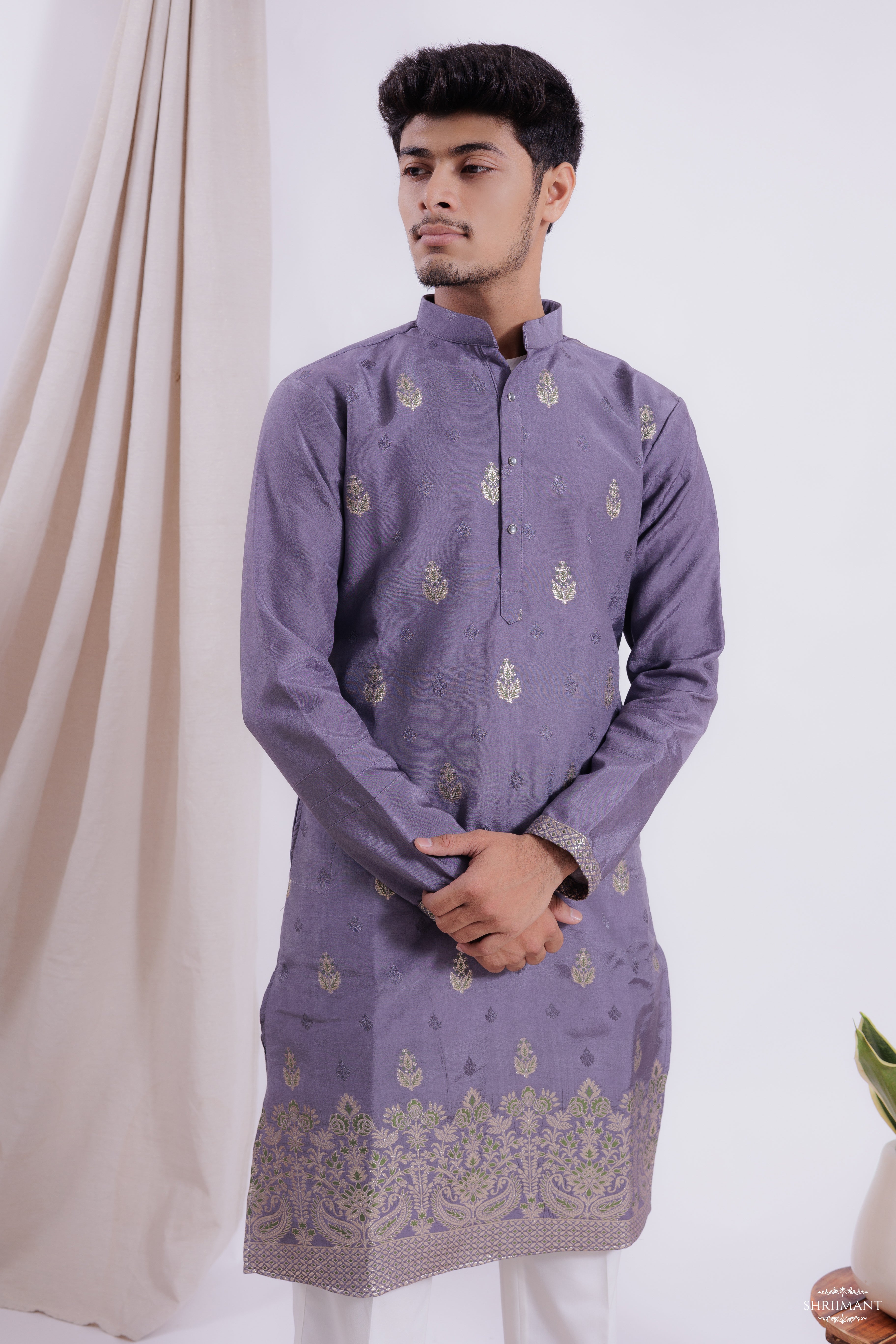 GREY MAHAL JACQUARD DESIGNER KURTA