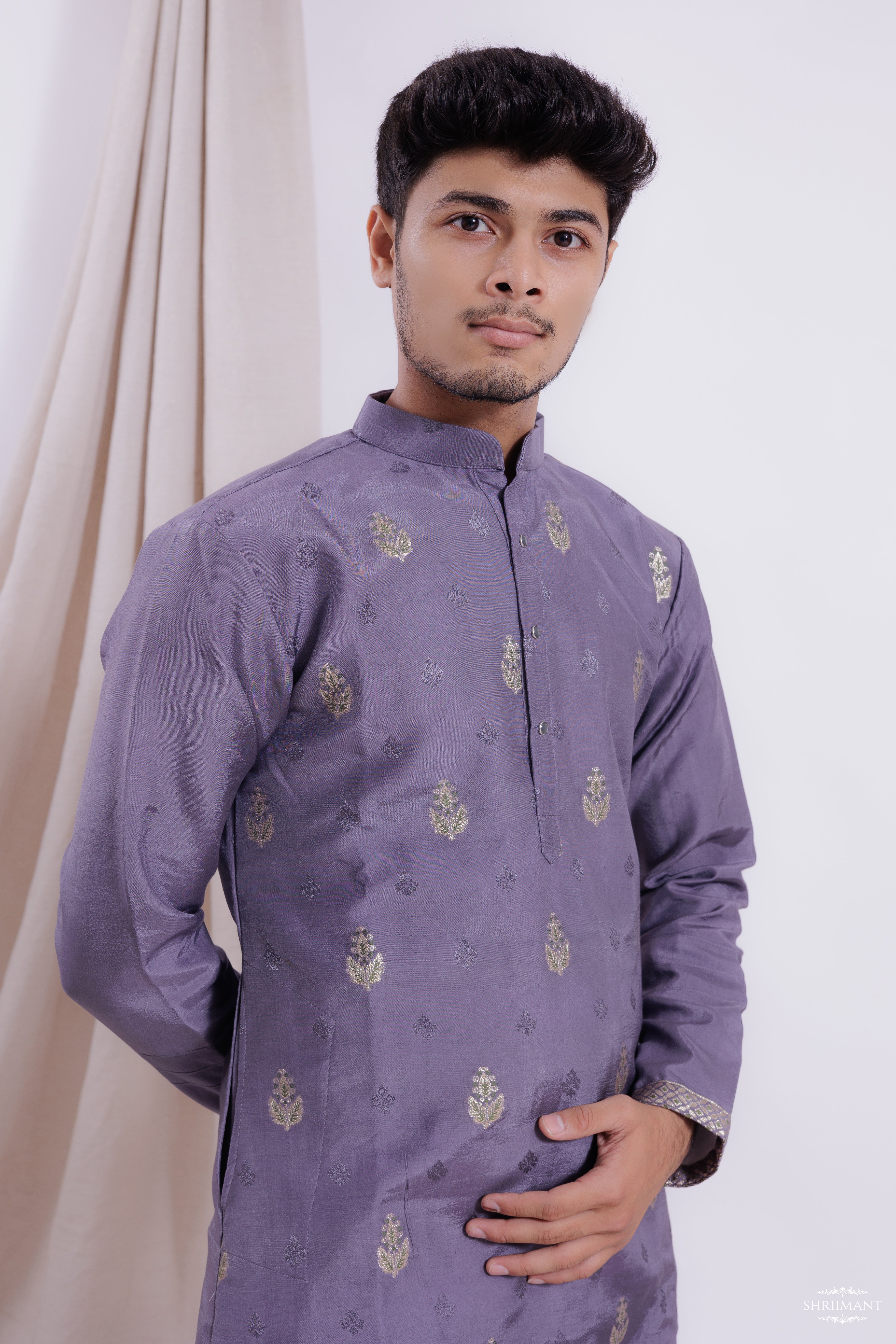 GREY MAHAL JACQUARD DESIGNER KURTA