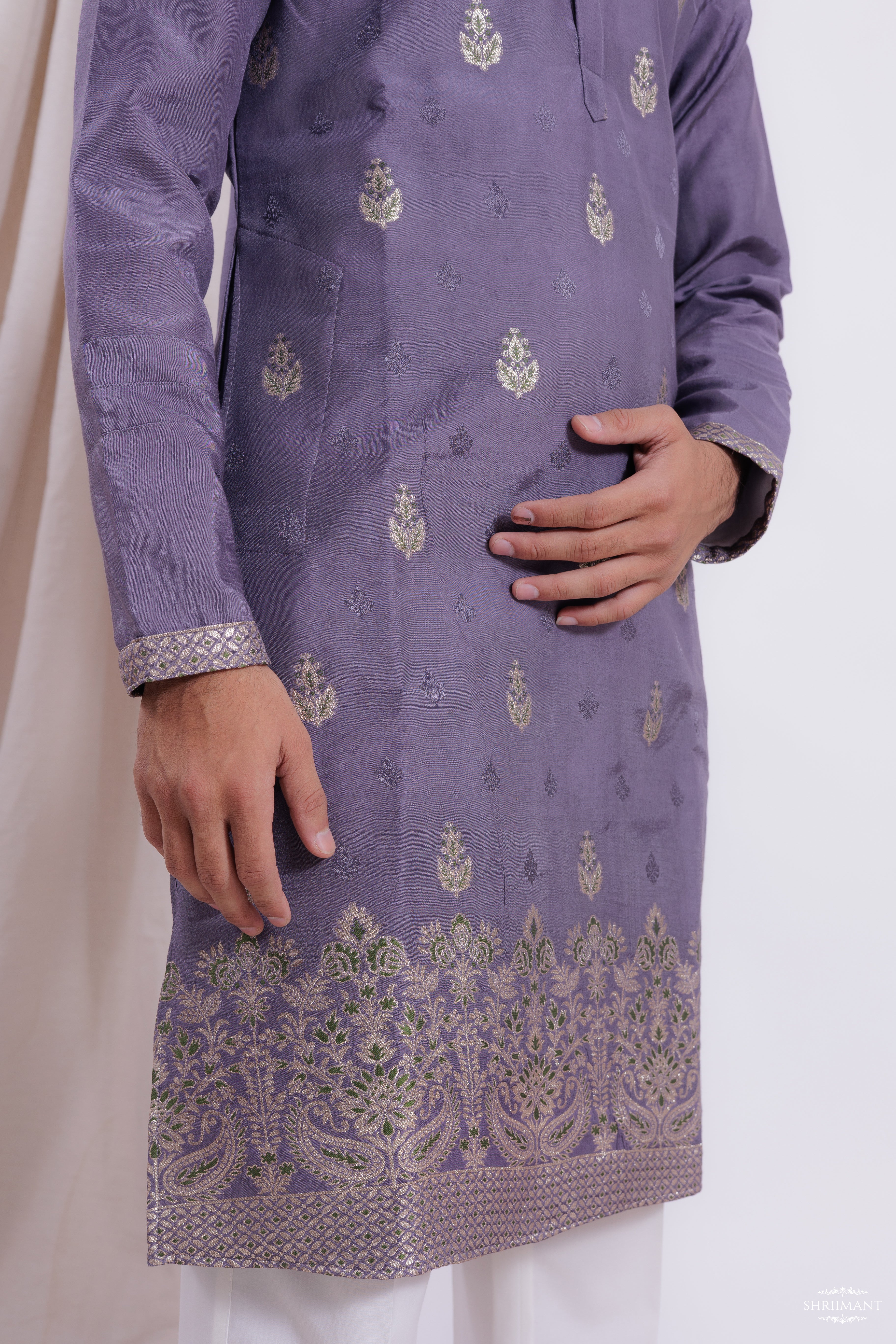 GREY MAHAL JACQUARD DESIGNER KURTA