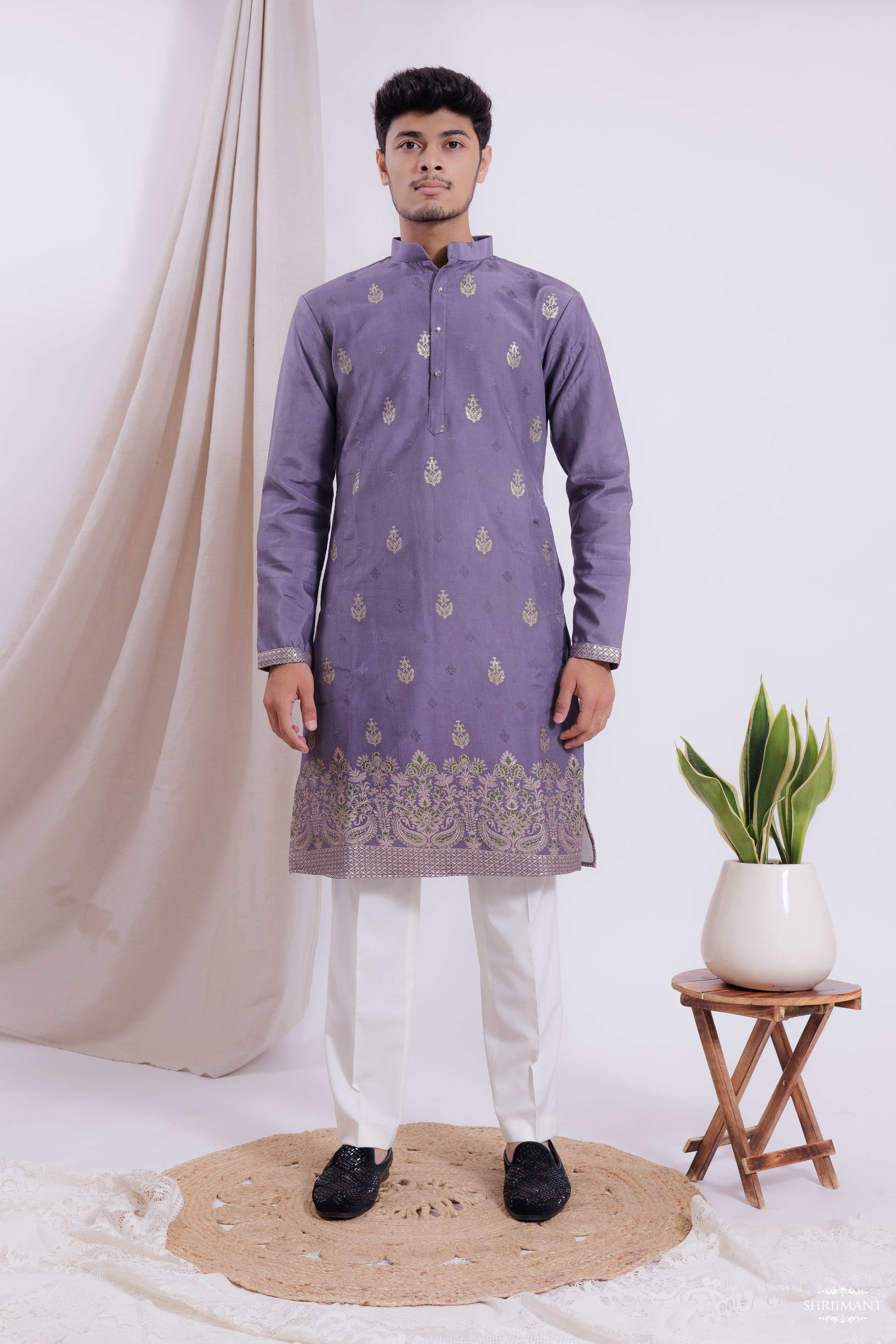 GREY MAHAL JACQUARD DESIGNER KURTA