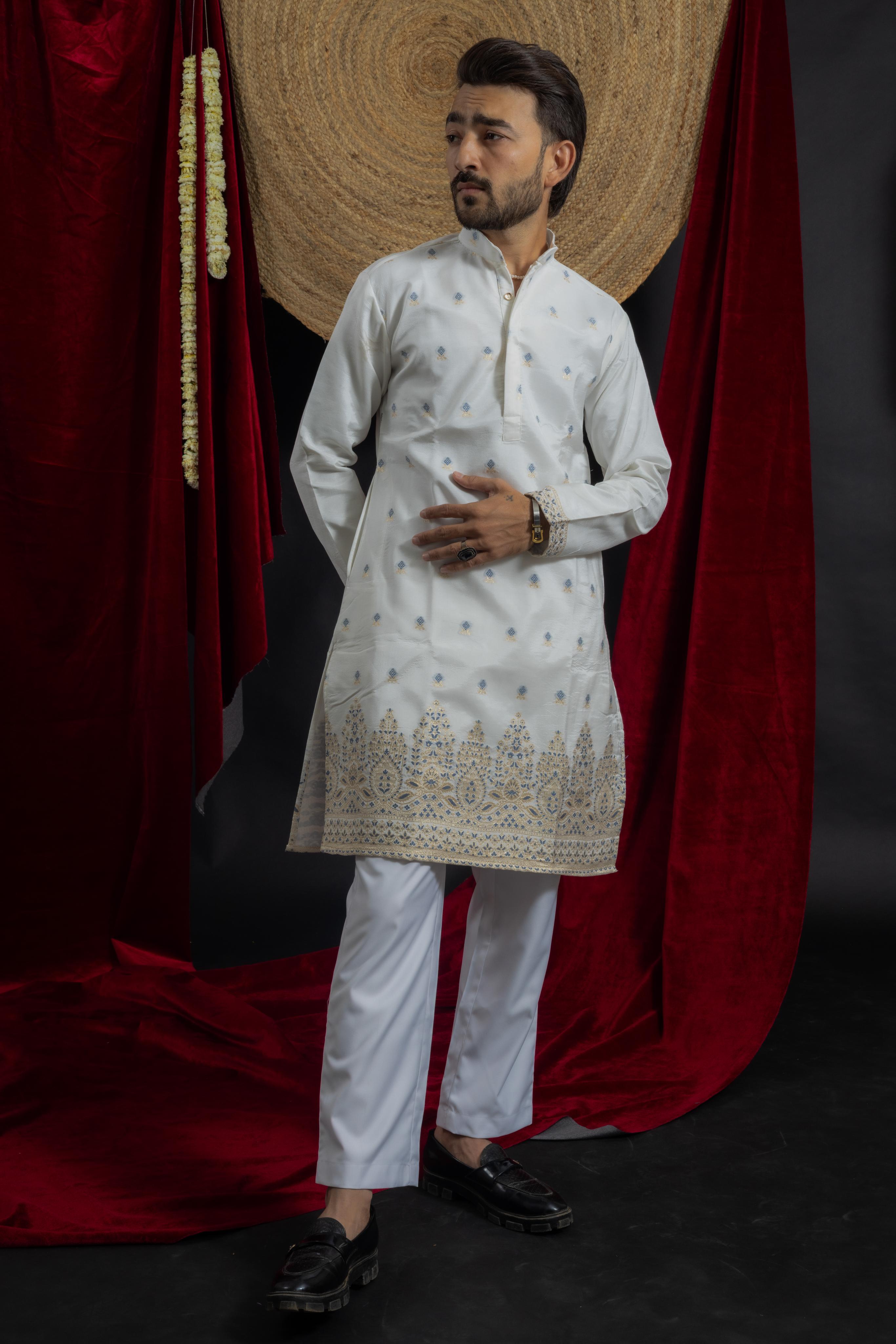 WHITE FLORAL VALLEY JACQUARD DESIGNED KURTA