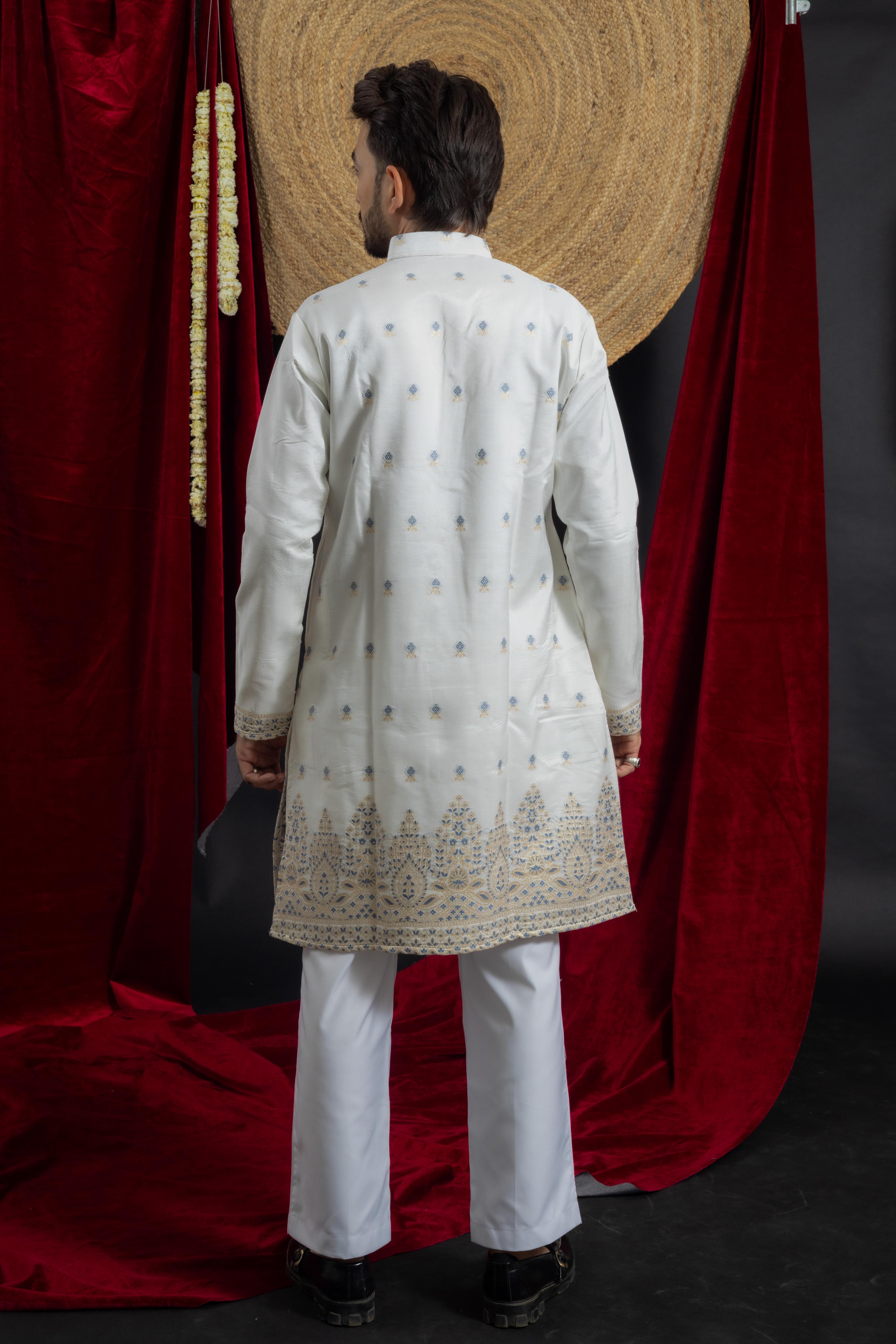 WHITE FLORAL VALLEY JACQUARD DESIGNED KURTA