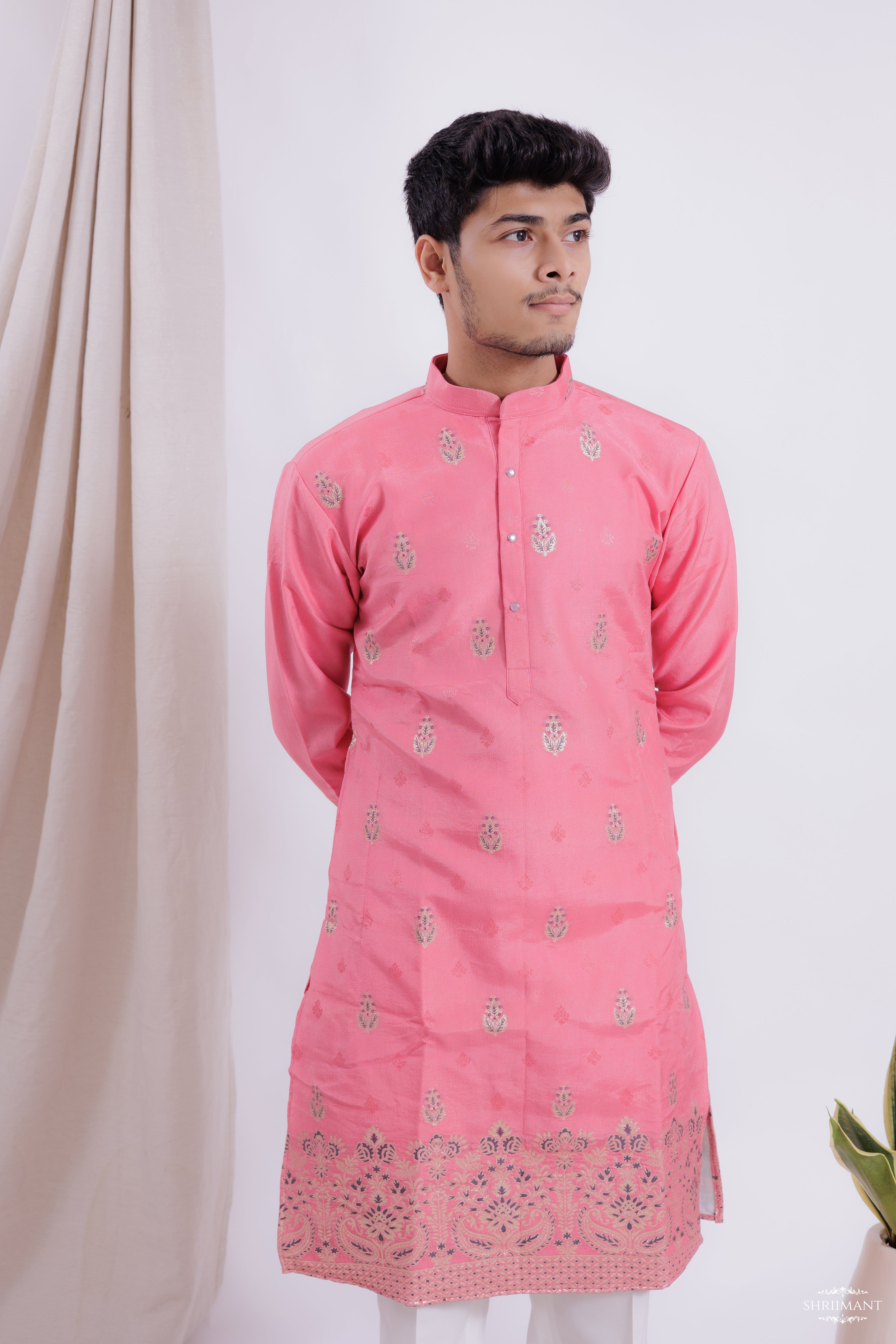 LIGHT RED MAHAL JACQUARD DESIGNER KURTA