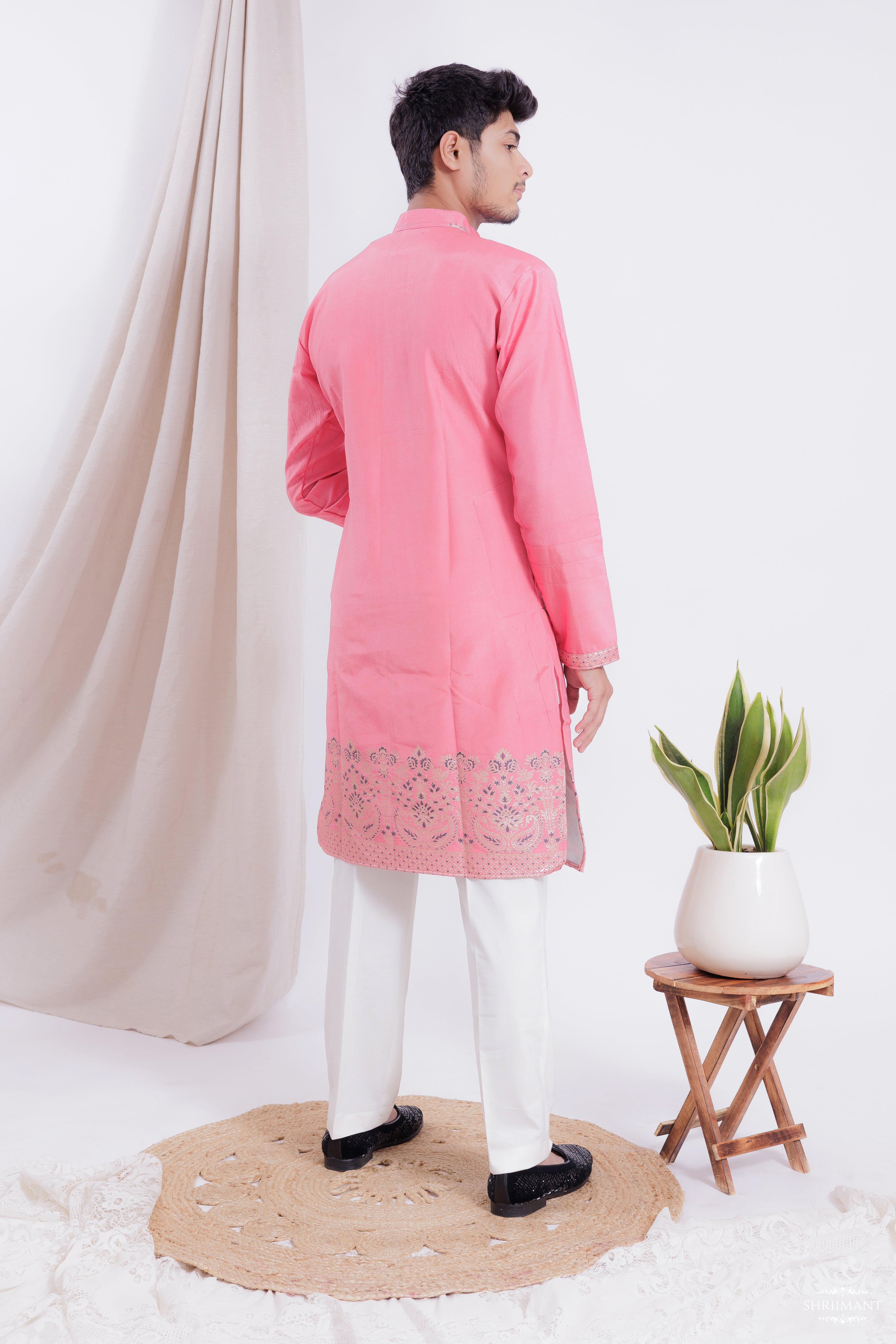 LIGHT RED MAHAL JACQUARD DESIGNER KURTA