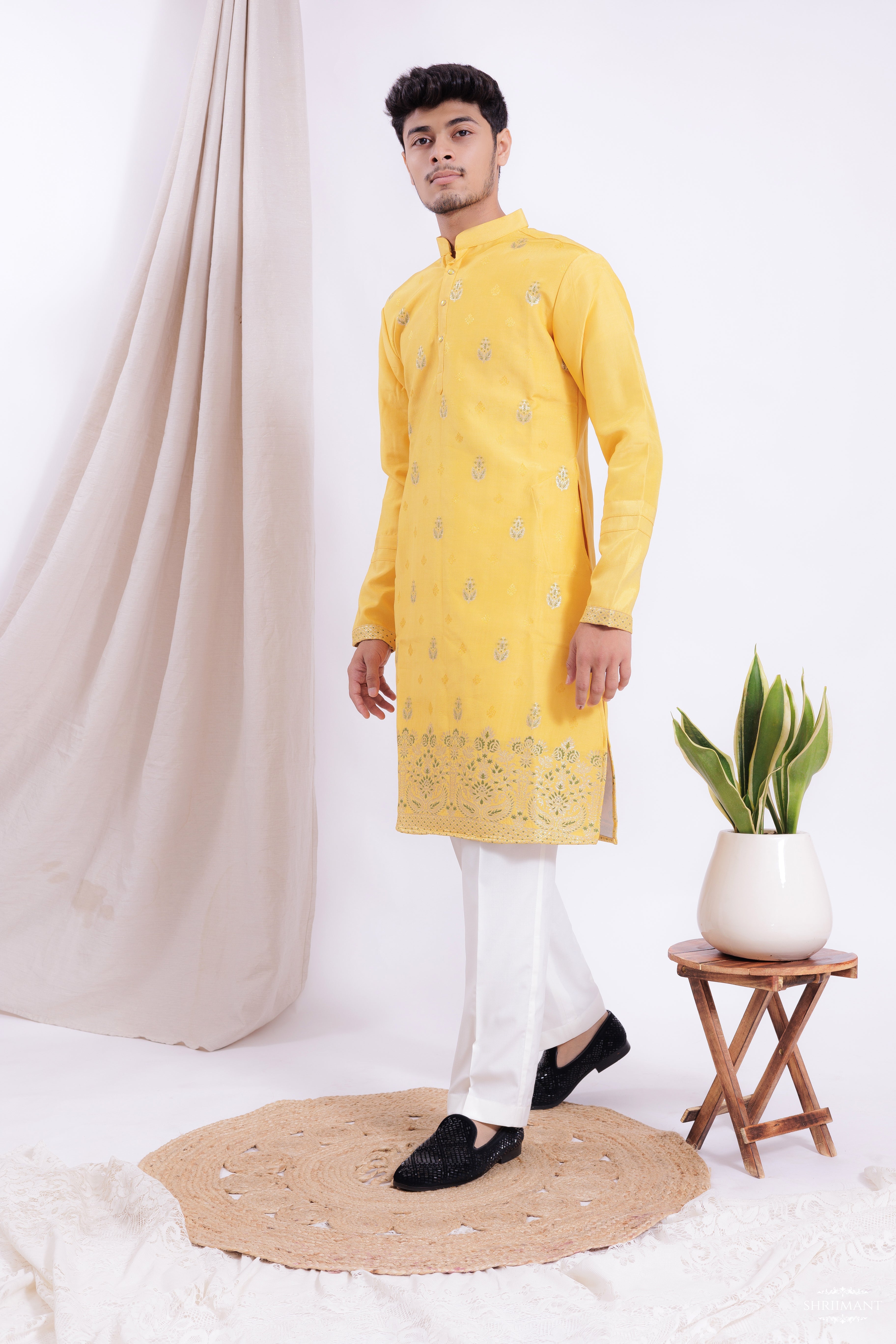YELLOW MAHAL JACQUARD DESIGNER KURTA