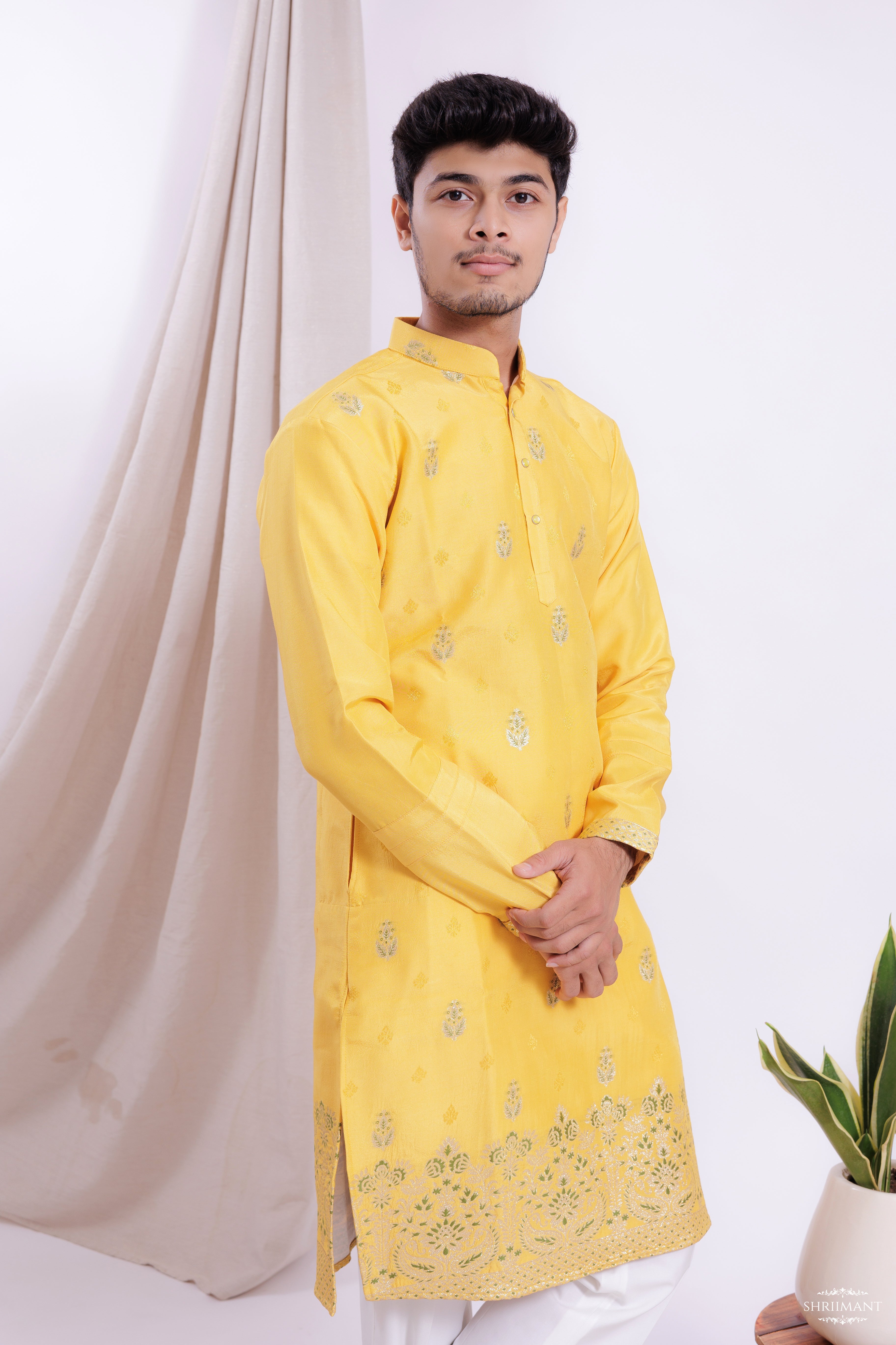 YELLOW MAHAL JACQUARD DESIGNER KURTA