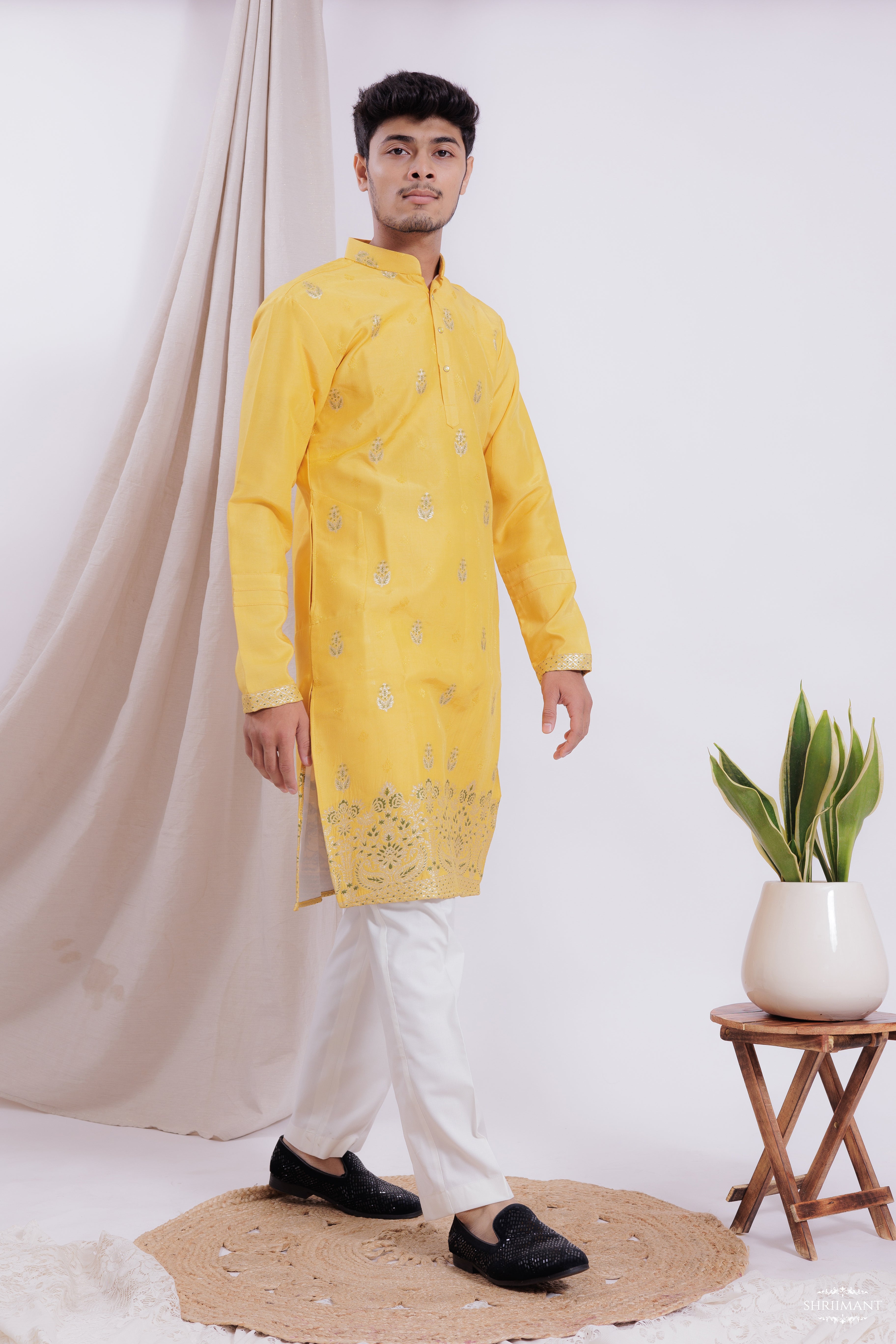 YELLOW MAHAL JACQUARD DESIGNER KURTA