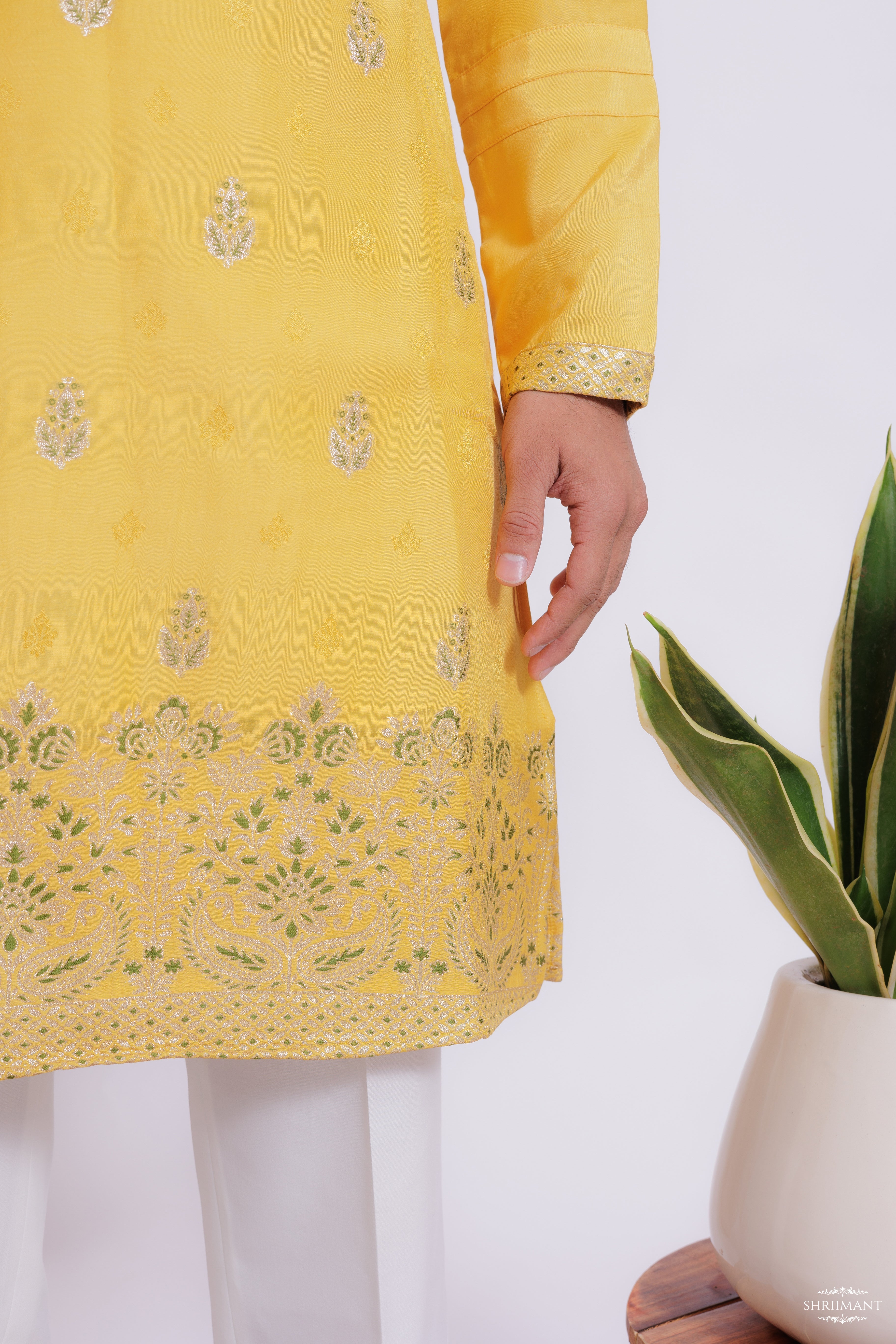 YELLOW MAHAL JACQUARD DESIGNER KURTA