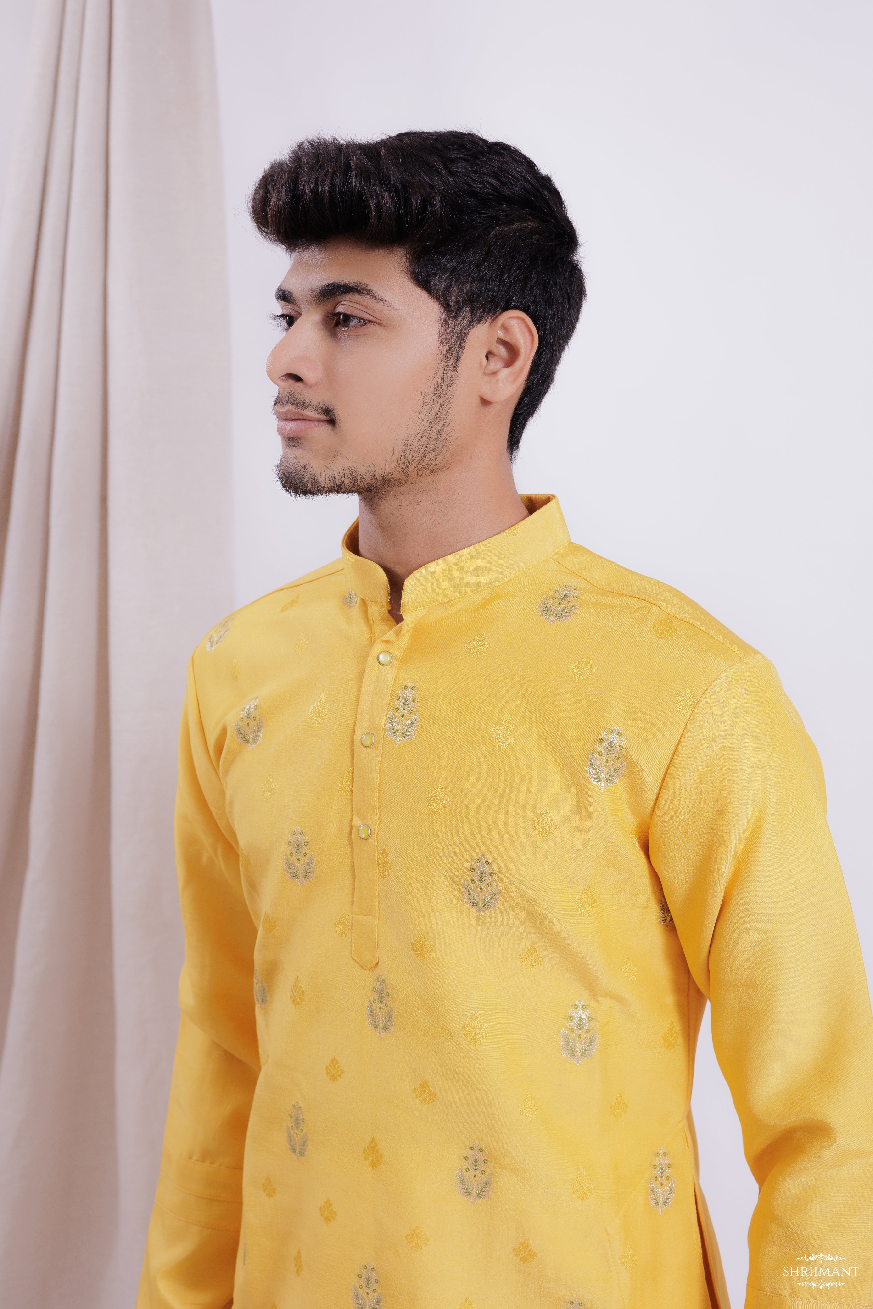 YELLOW MAHAL JACQUARD DESIGNER KURTA
