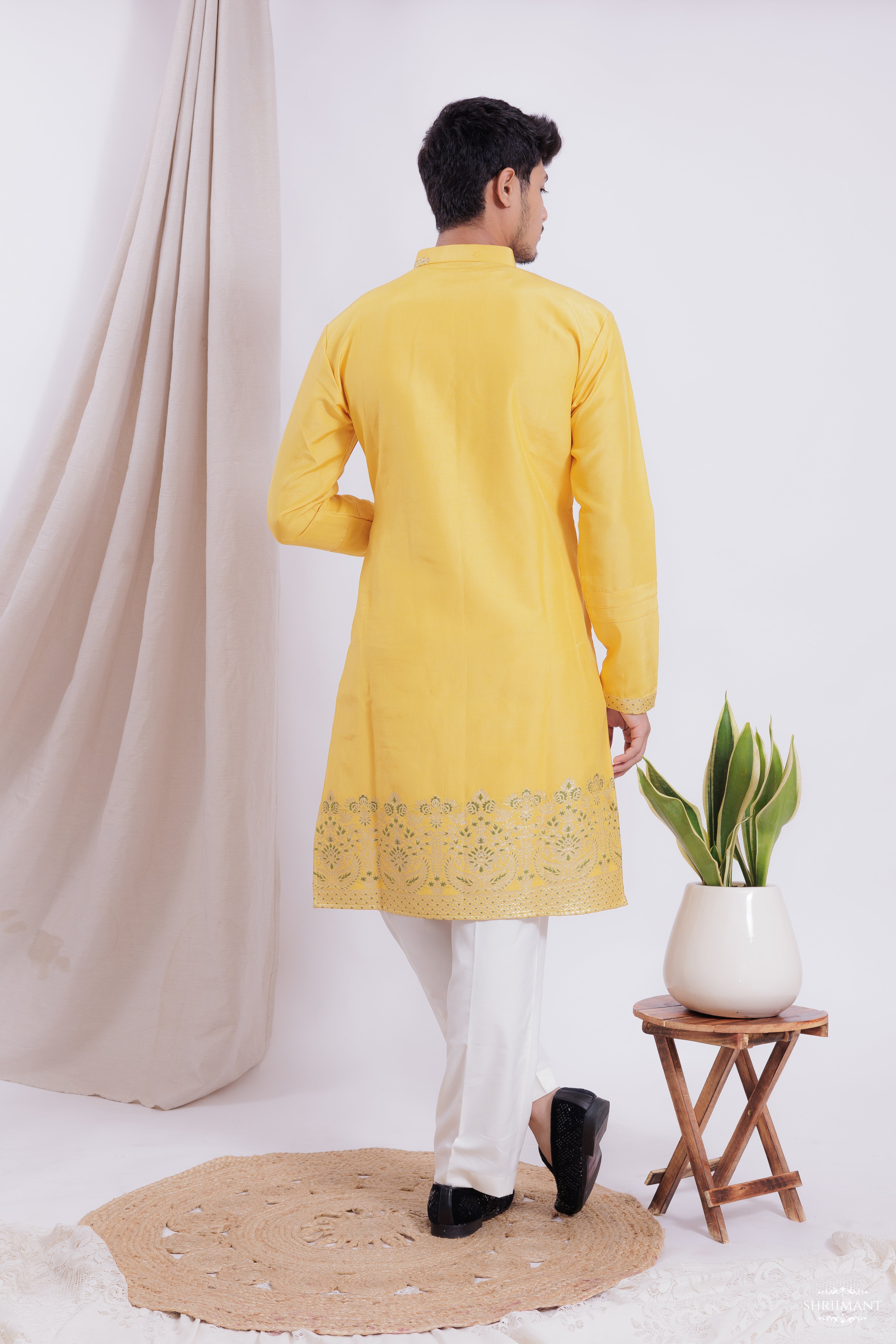 YELLOW MAHAL JACQUARD DESIGNER KURTA