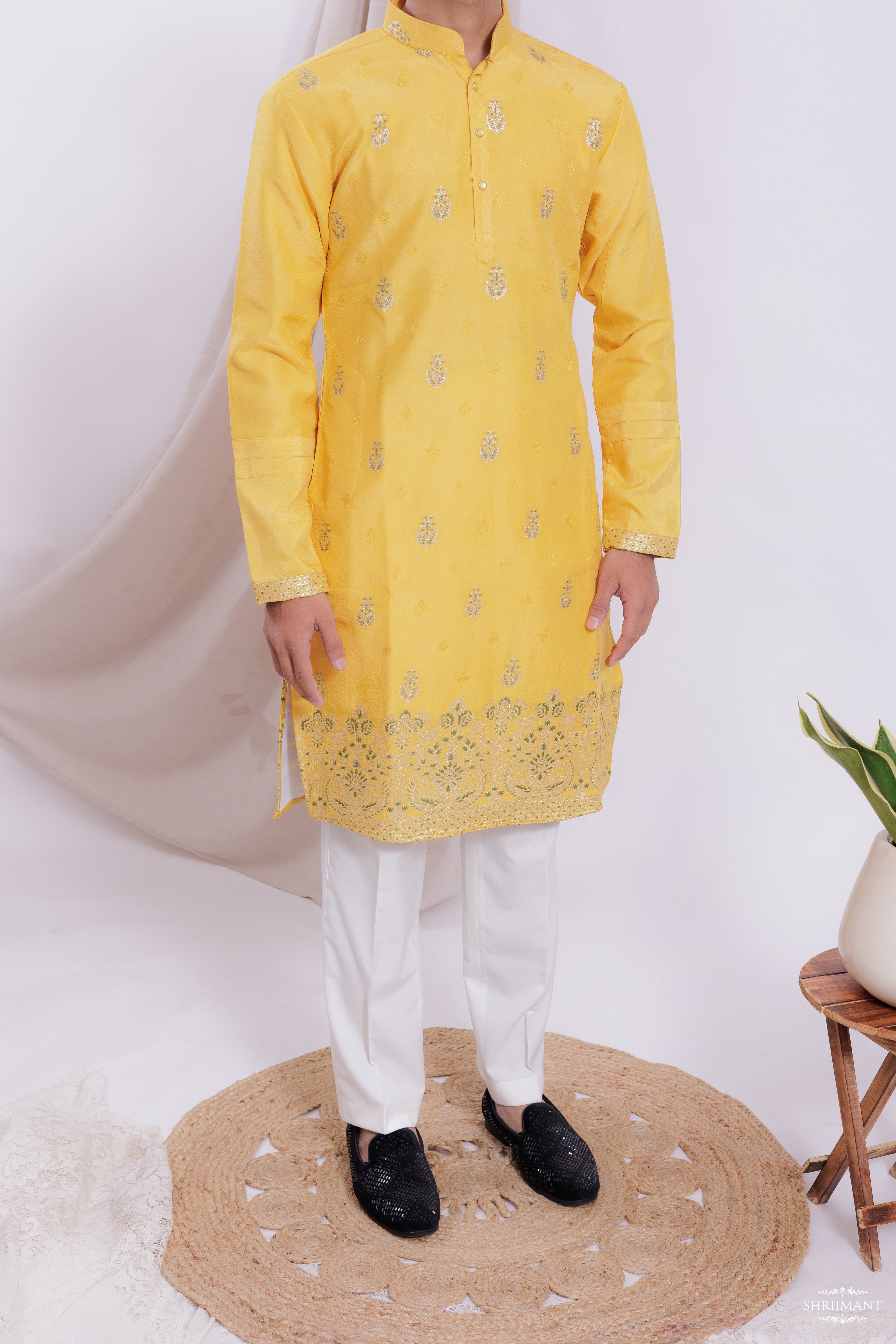 YELLOW MAHAL JACQUARD DESIGNER KURTA
