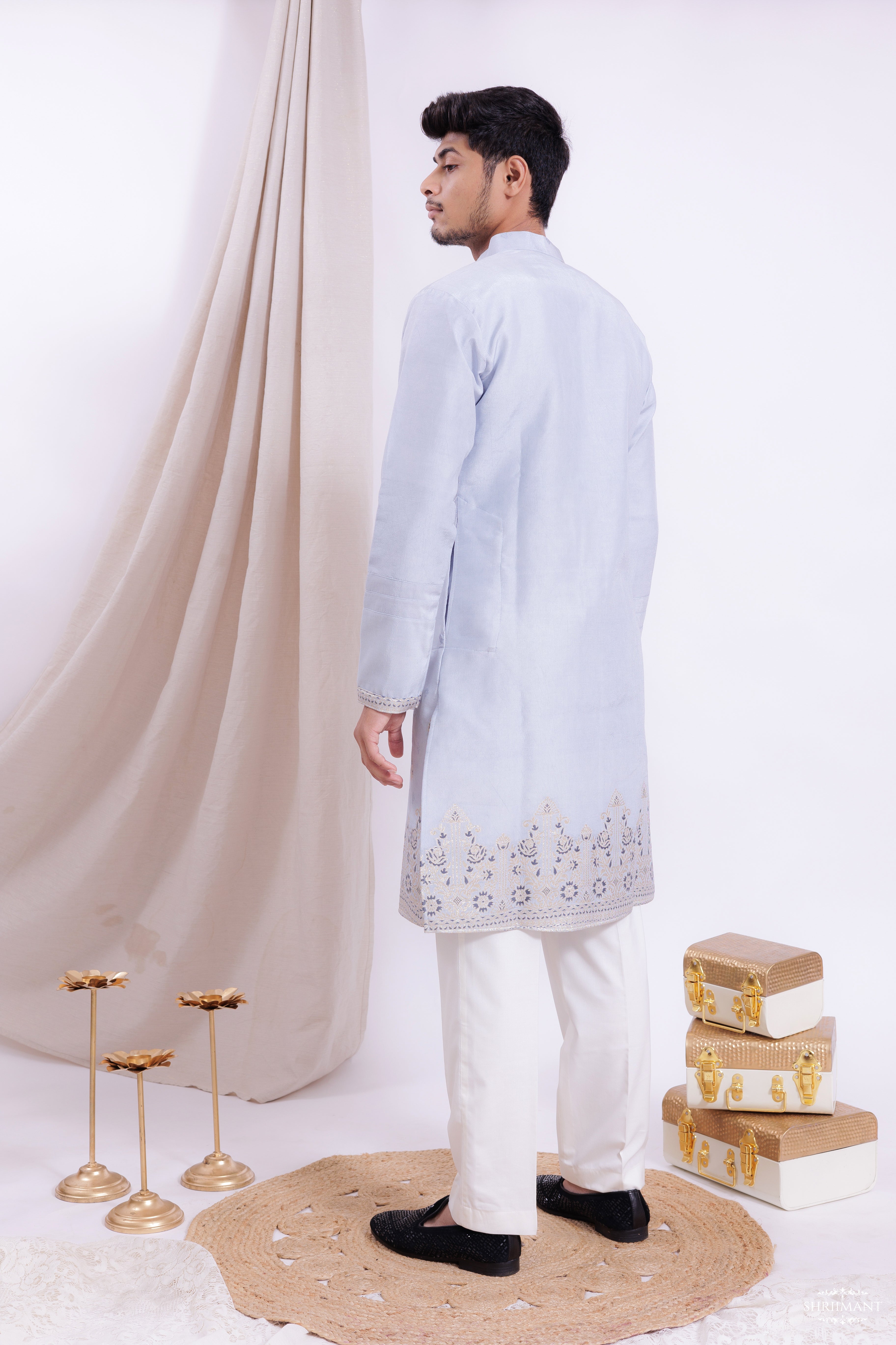 SKY BLUE FOUNTAIN JACQUARD DESIGNER KURTA