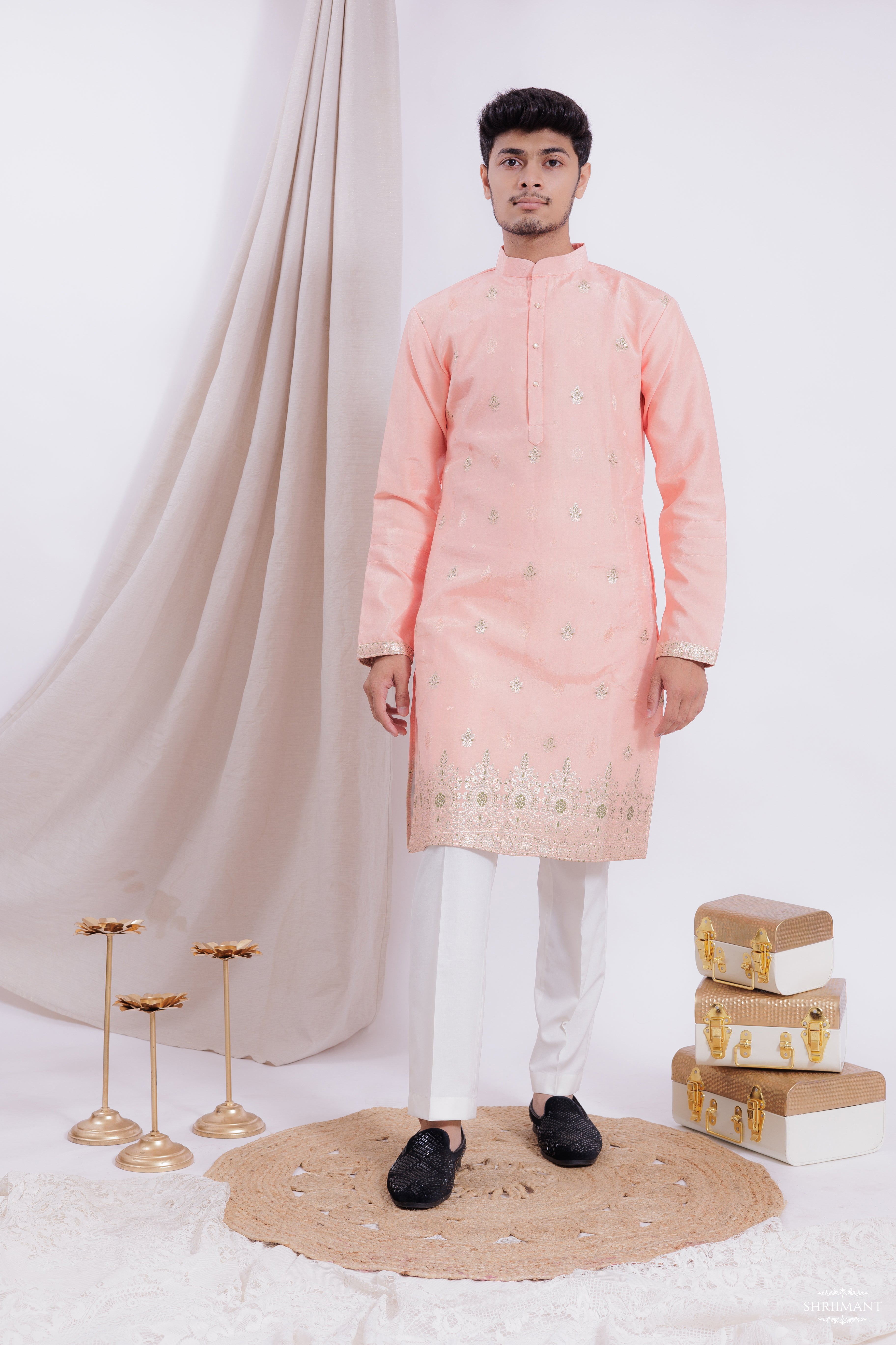 PEACH FLORAL JACQUARD EXCLUSIVE DESIGNER KURTA