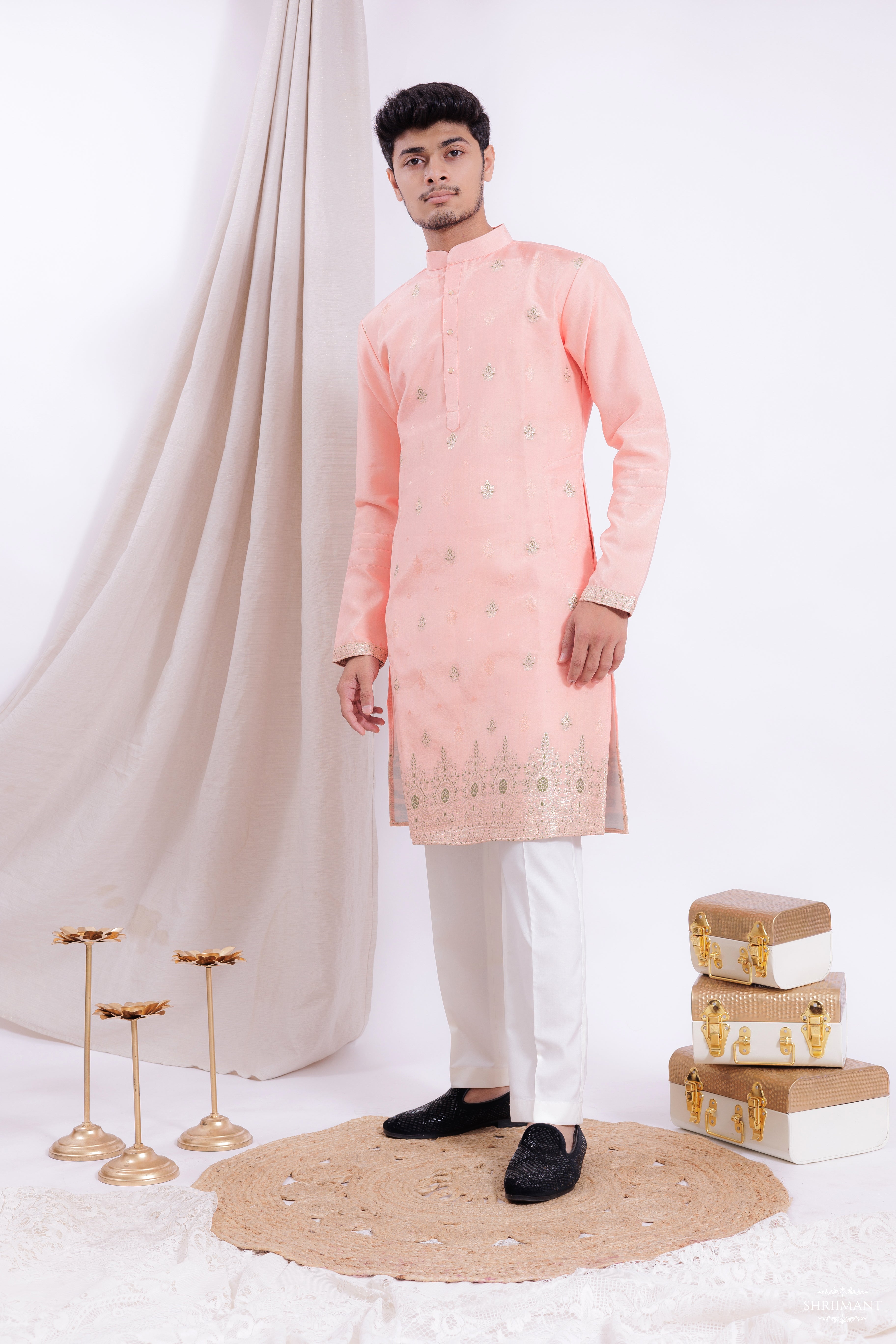 PEACH FLORAL JACQUARD EXCLUSIVE DESIGNER KURTA